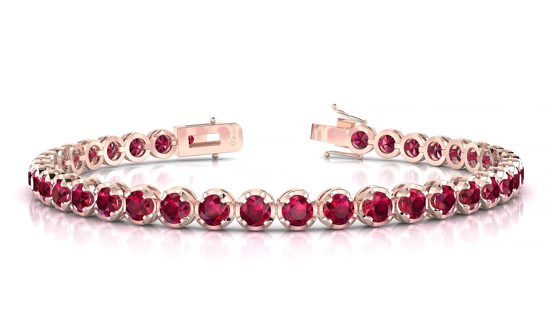 Bengal | 18k Rose Gold 3.4 mm Round Natural Ruby 20 cm Tennis Bracelet