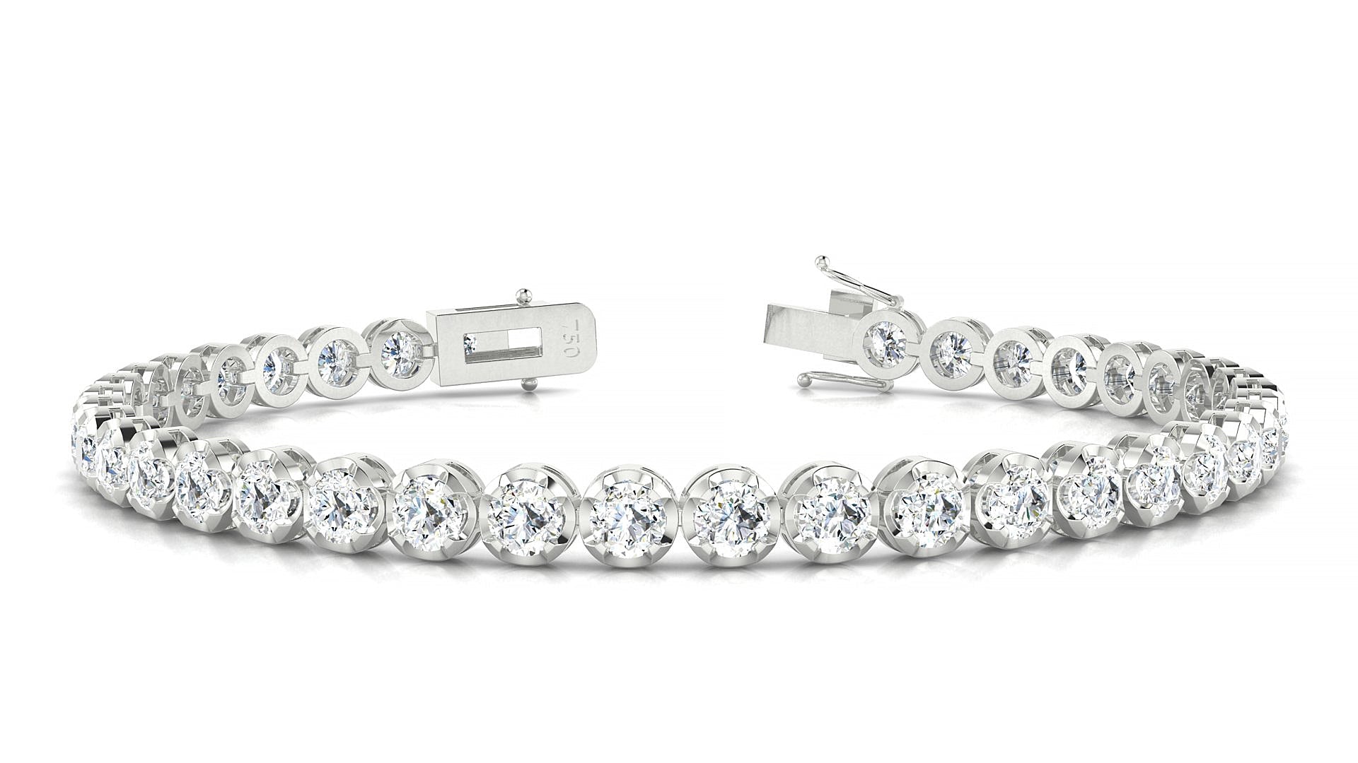 Bengal | 18k White Gold 3.4 mm Round Natural Diamond Tennis Bracelet