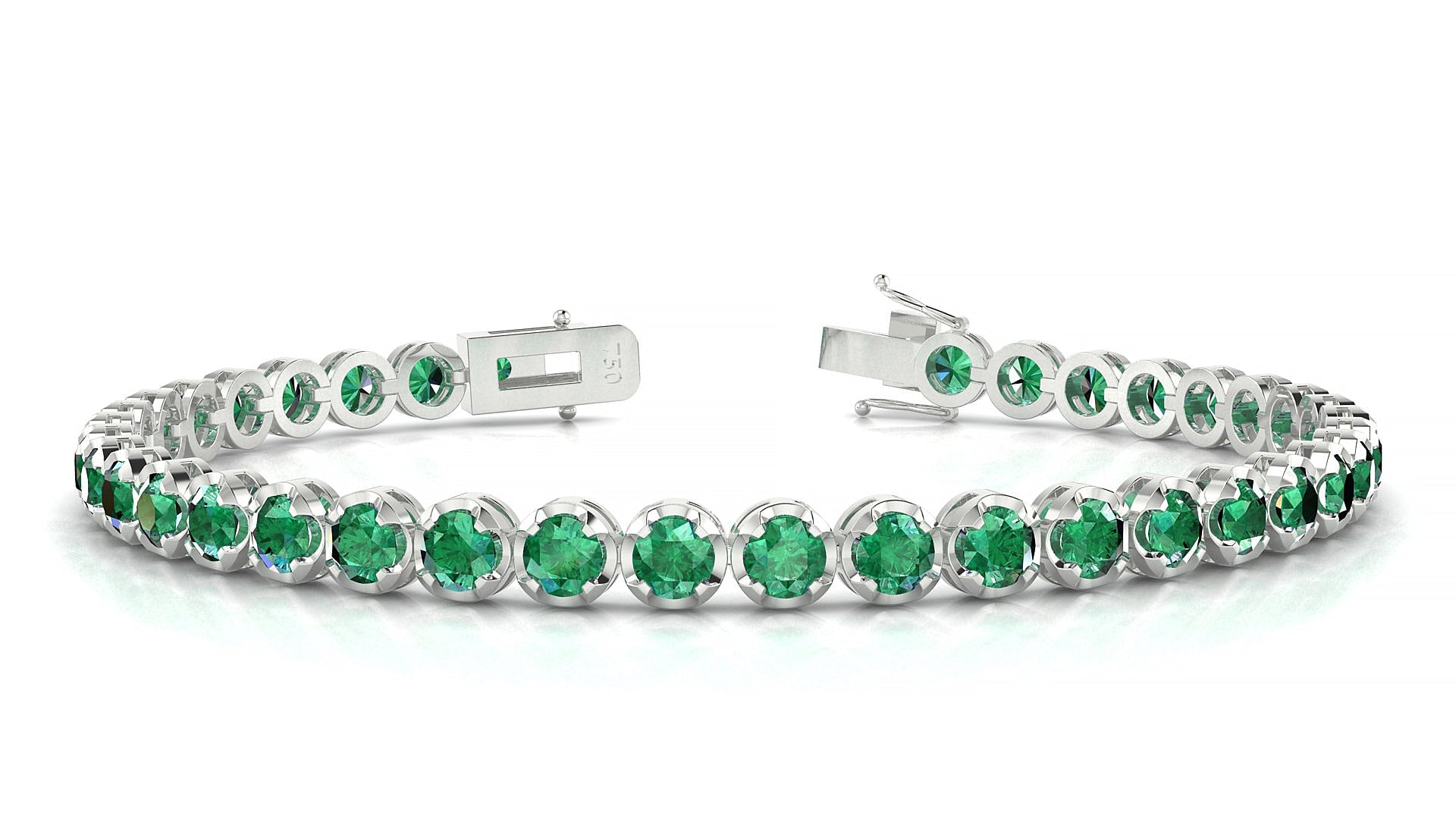 Bengal | 18k White Gold 3.4 mm Round Natural Emerald Tennis Bracelet