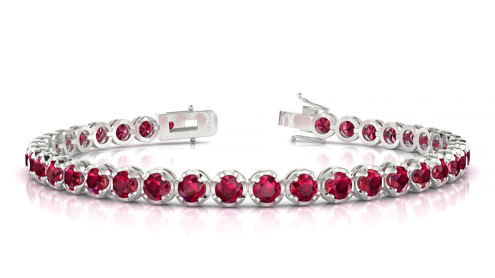Bengal | 18k White Gold 3.4 mm Round Natural Ruby 15 cm Tennis Bracelet