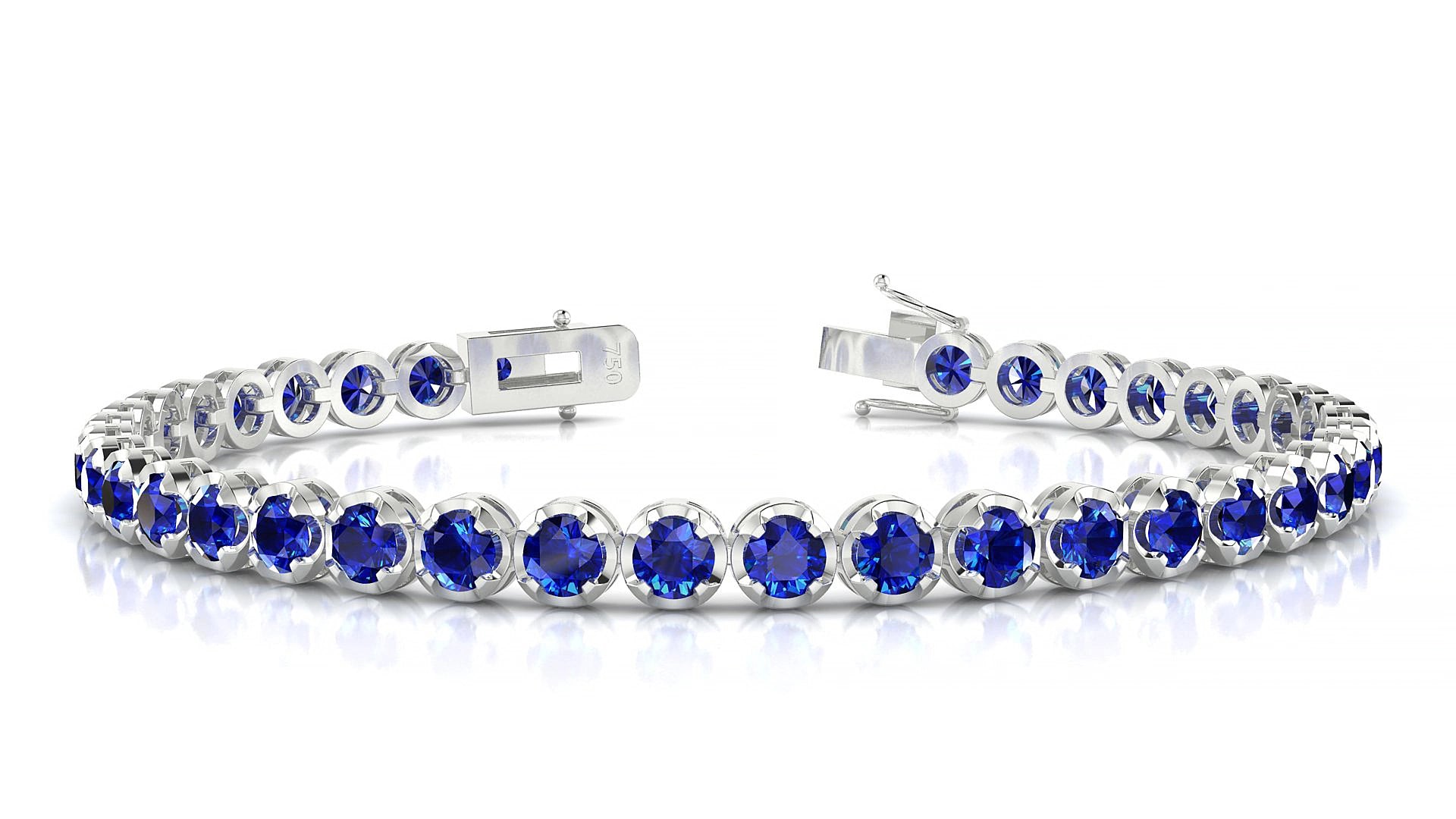 Bengal | 18k White Gold 3.4 mm Round Natural Sapphire 15 cm Tennis Bracelet
