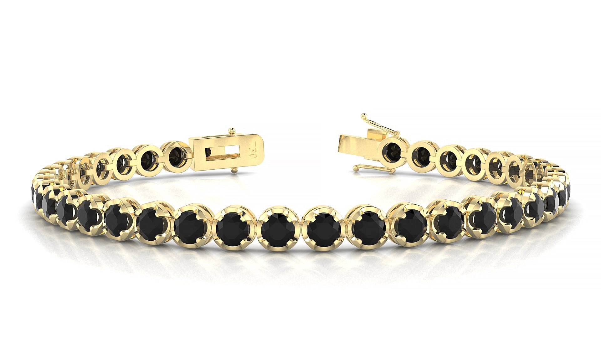 Bengal | 18k Yellow Gold 3.4 mm Round Natural Black Diamond Tennis Bracelet
