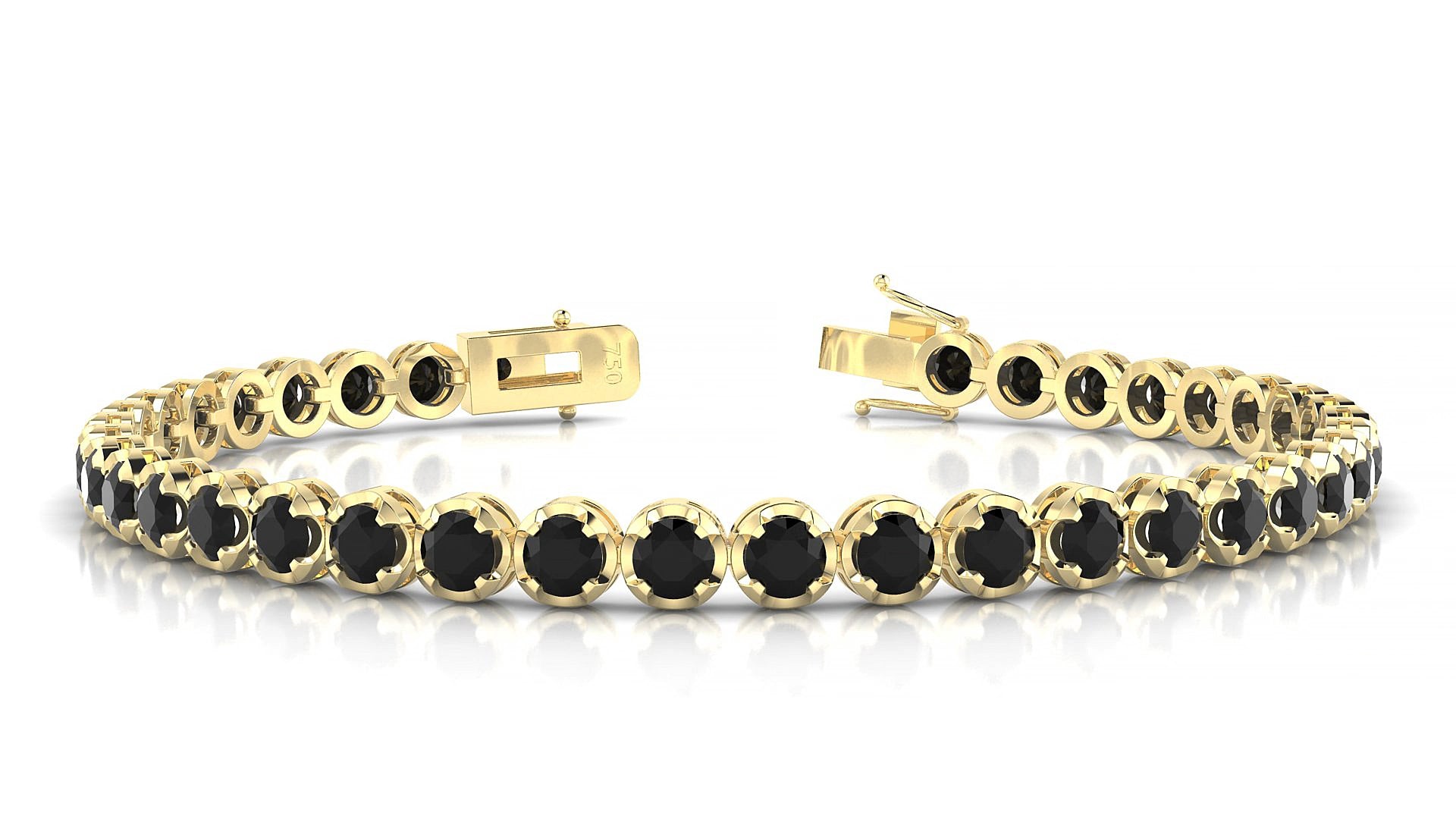 Bengal | 18k Yellow Gold 3.4 mm Round Natural Black Diamond 17 cm Tennis Bracelet