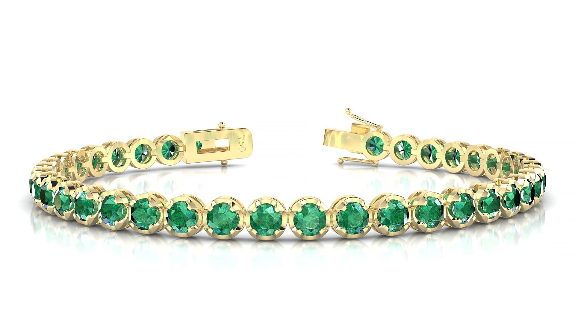 Bengal | 18k Yellow Gold 3.4 mm Round Natural Emerald 17 cm Tennis Bracelet