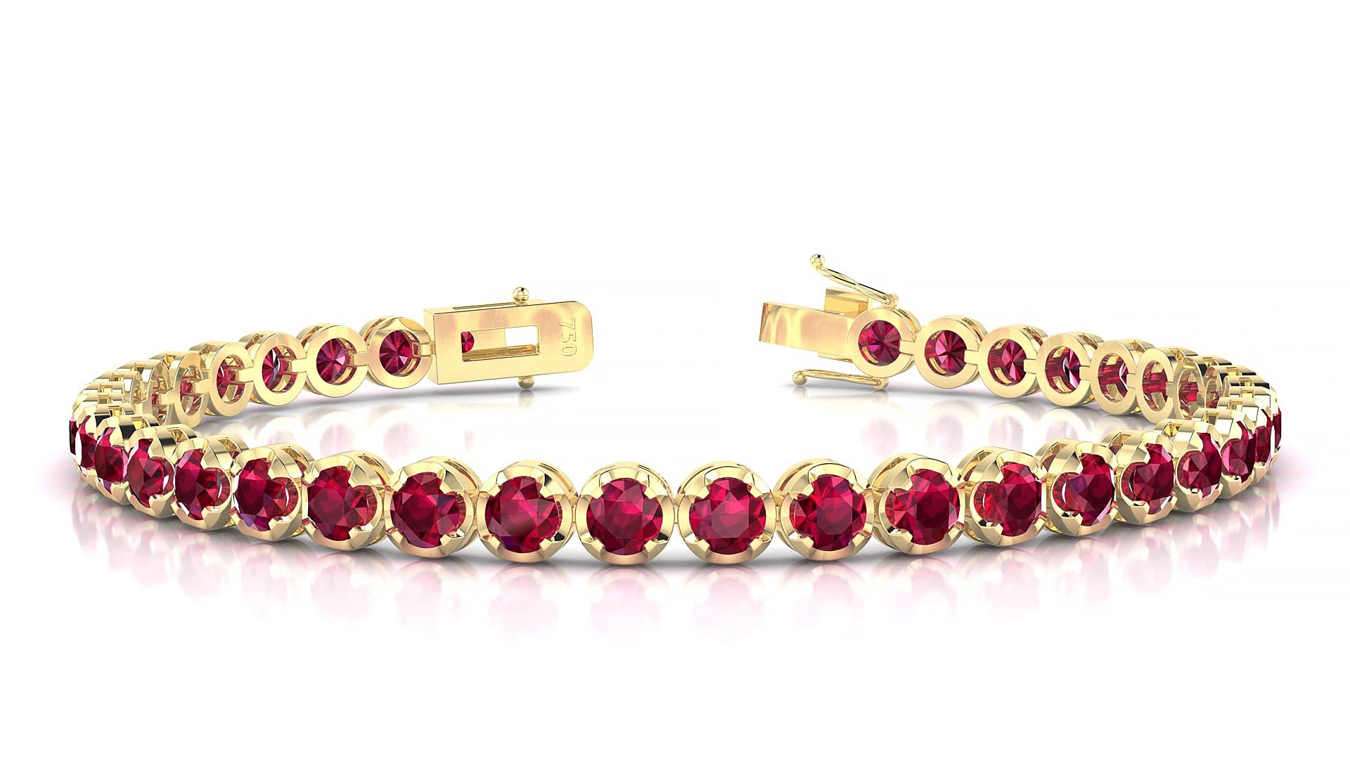 Bengal | 18k Yellow Gold 3.4 mm Round Natural Ruby 16 cm Tennis Bracelet