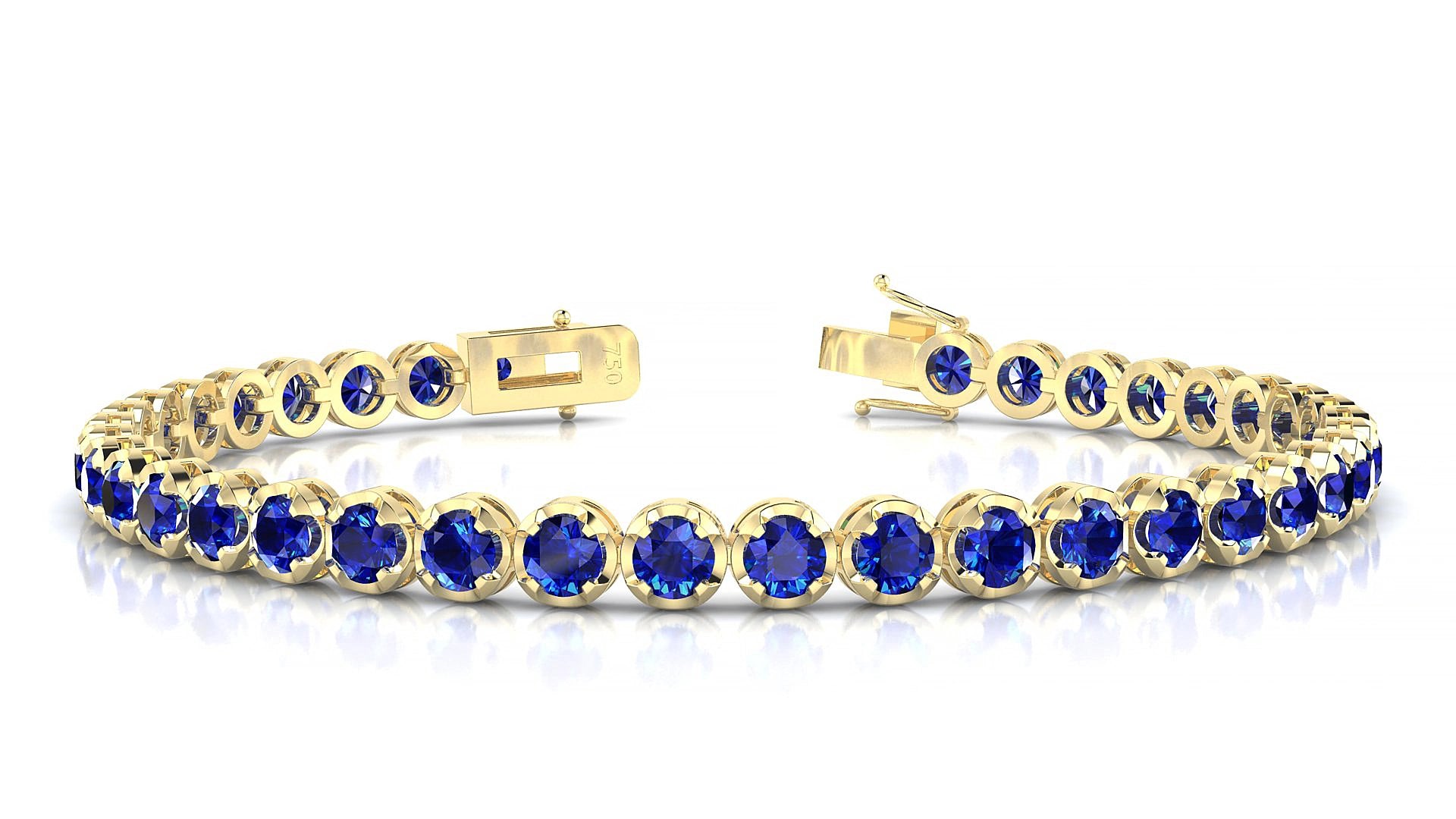 Bengal | 18k Yellow Gold 3.4 mm Round Natural Sapphire 15 cm Tennis Bracelet