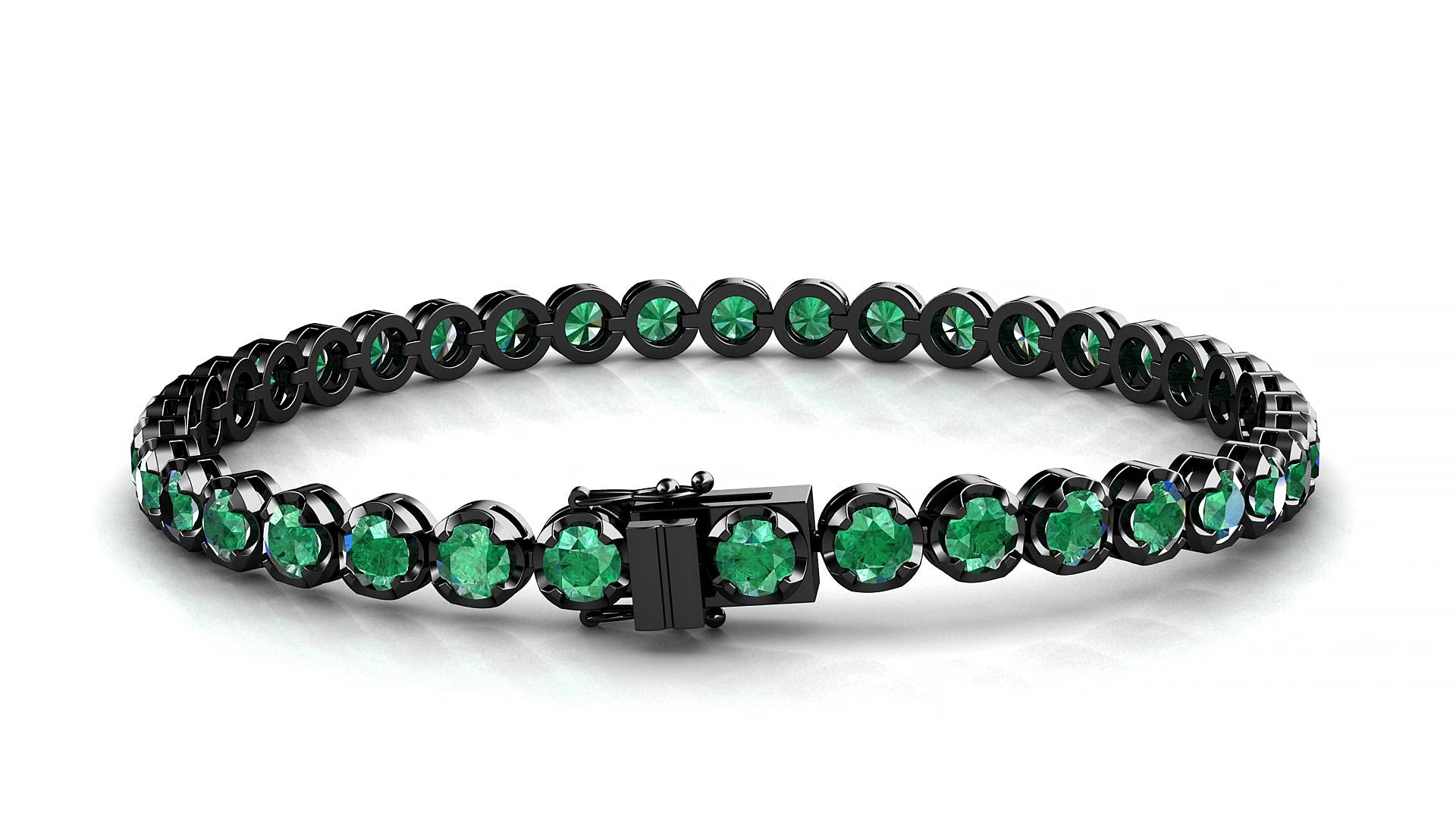 Bengal | 18k Black Gold 3.4 mm Round Natural Emerald 20 cm Tennis Bracelet