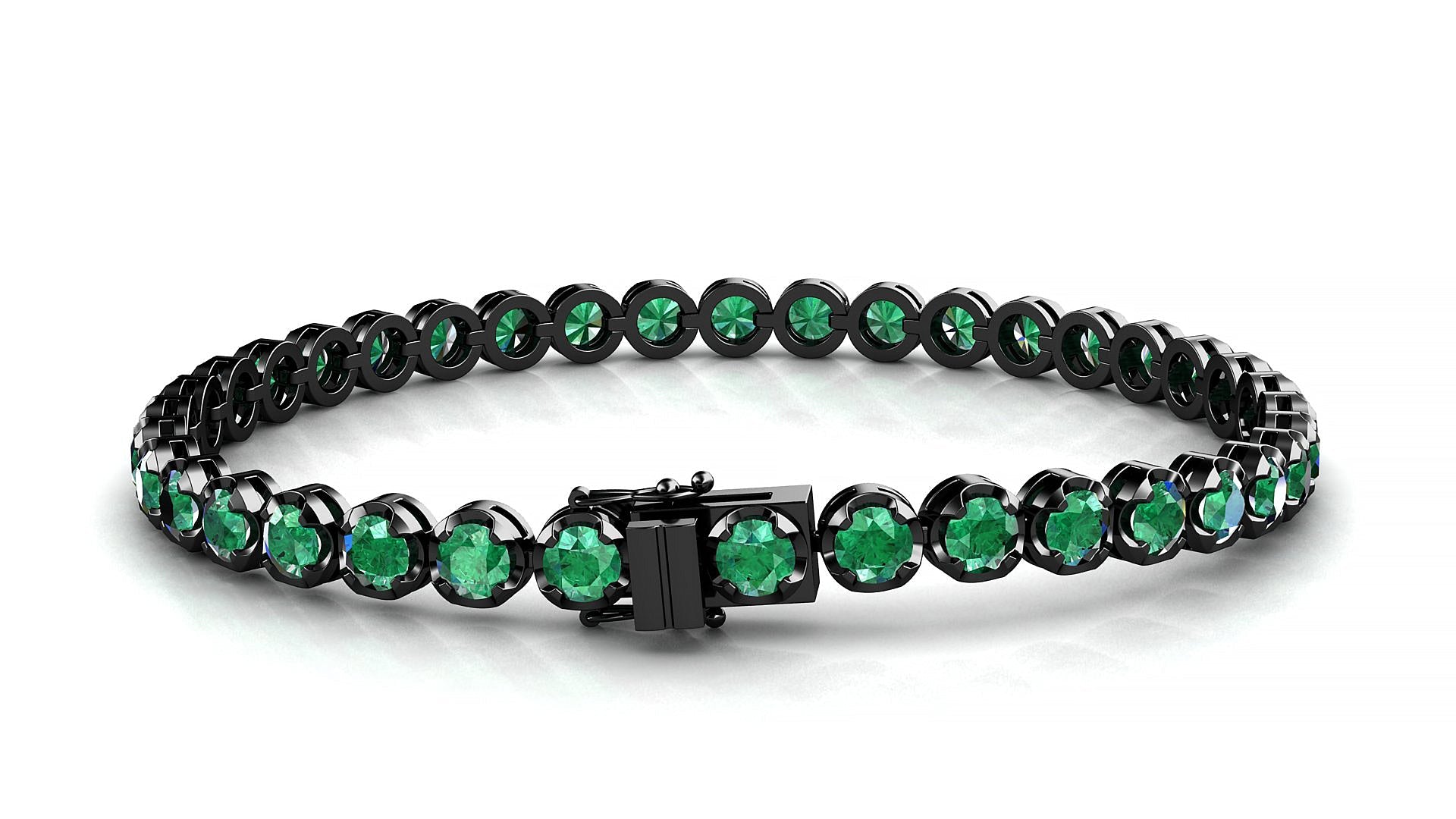 Bengal | 18k Black Gold 3.4 mm Round Natural Emerald Tennis Bracelet