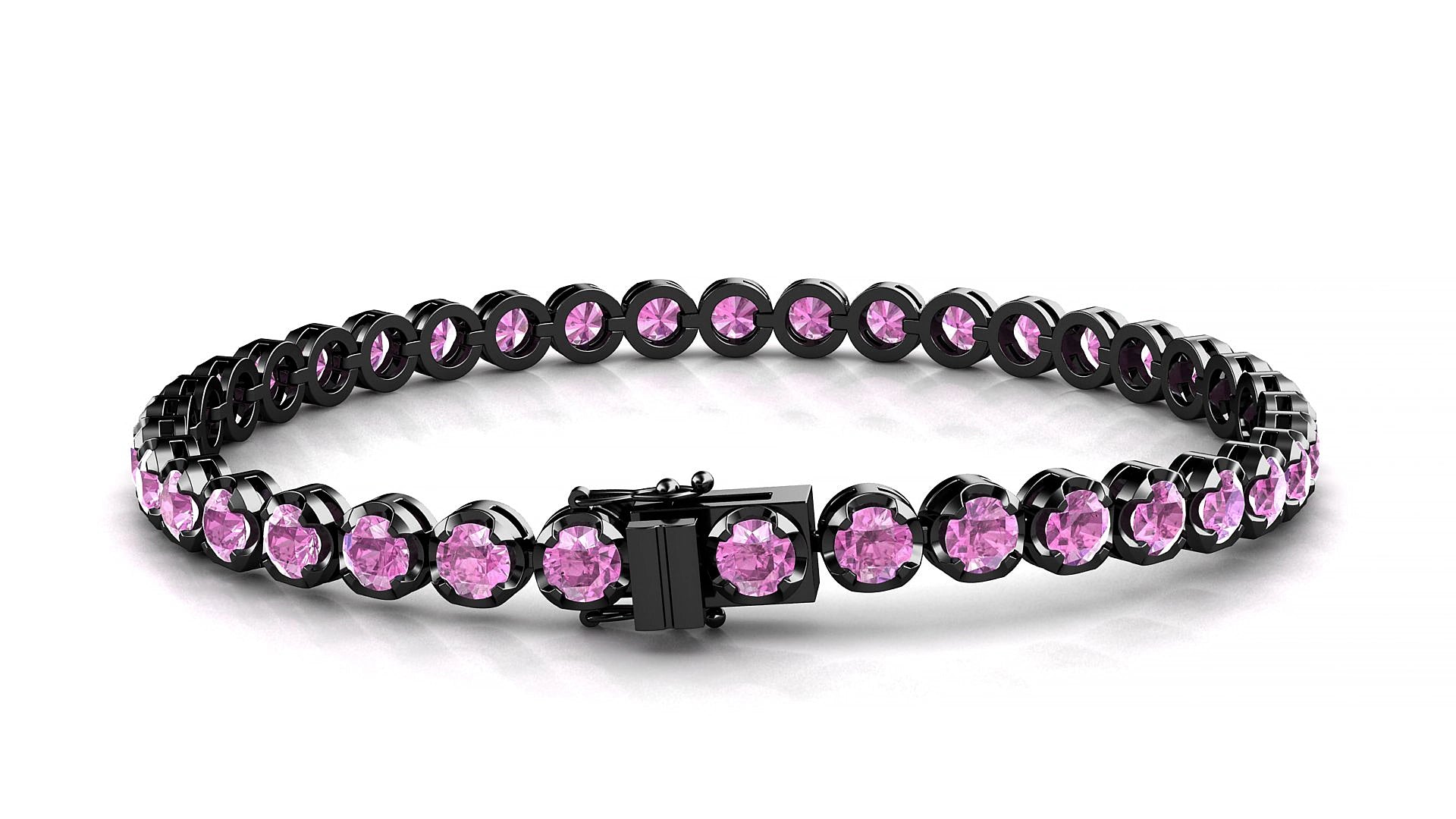 Bengal | 18k Black Gold 3.4 mm Round Natural Pink Sapphire 16 cm Tennis Bracelet