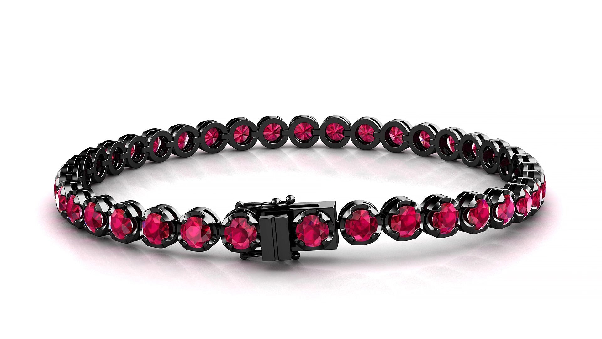 Bengal | 18k Black Gold 3.4 mm Round Natural Ruby 16 cm Tennis Bracelet