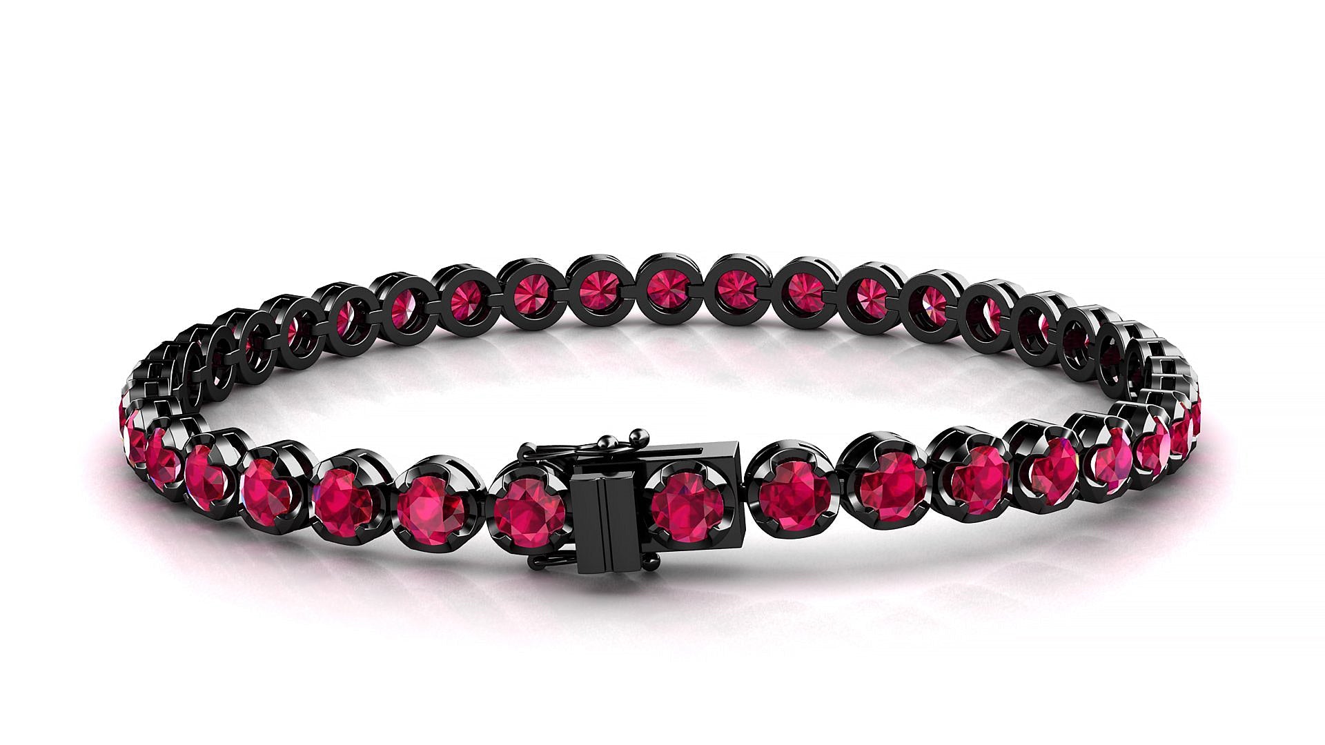 Bengal | 18k Black Gold 3.4 mm Round Natural Ruby Tennis Bracelet