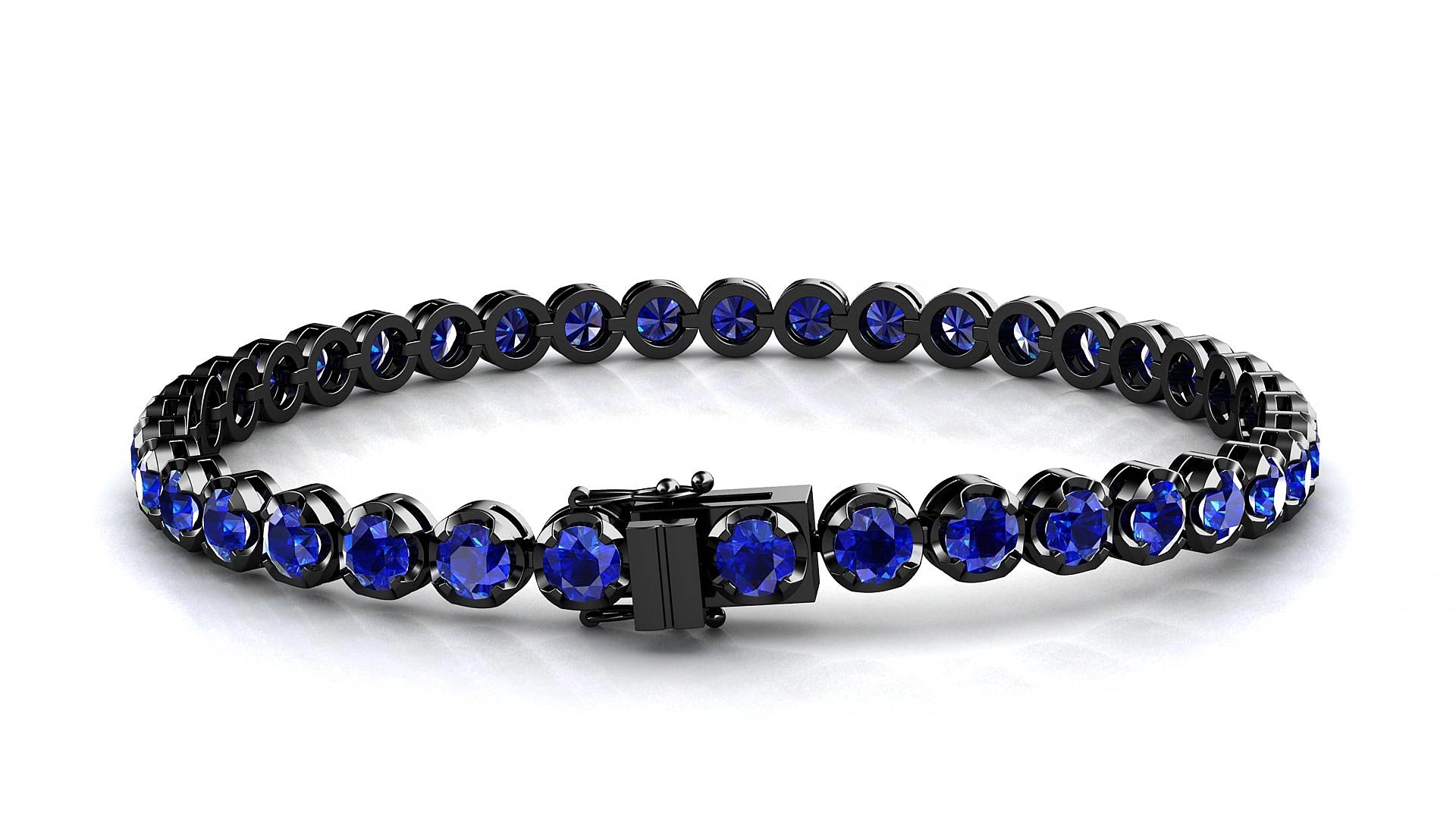 Bengal | 18k Black Gold 3.4 mm Round Natural Sapphire 15 cm Tennis Bracelet