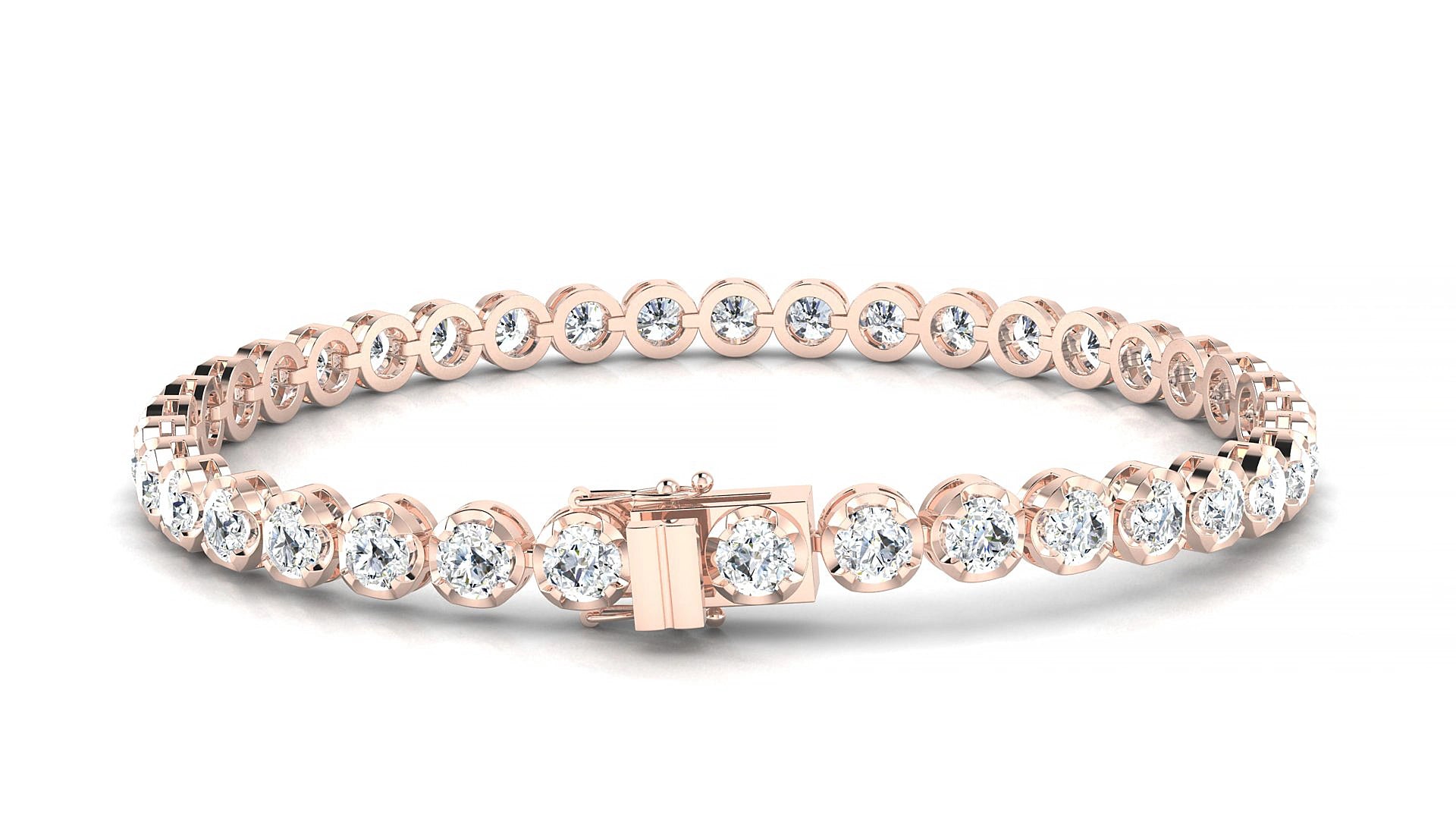 Bengal | 18k Rose Gold 3.4 mm Round Natural Diamond 20 cm Tennis Bracelet