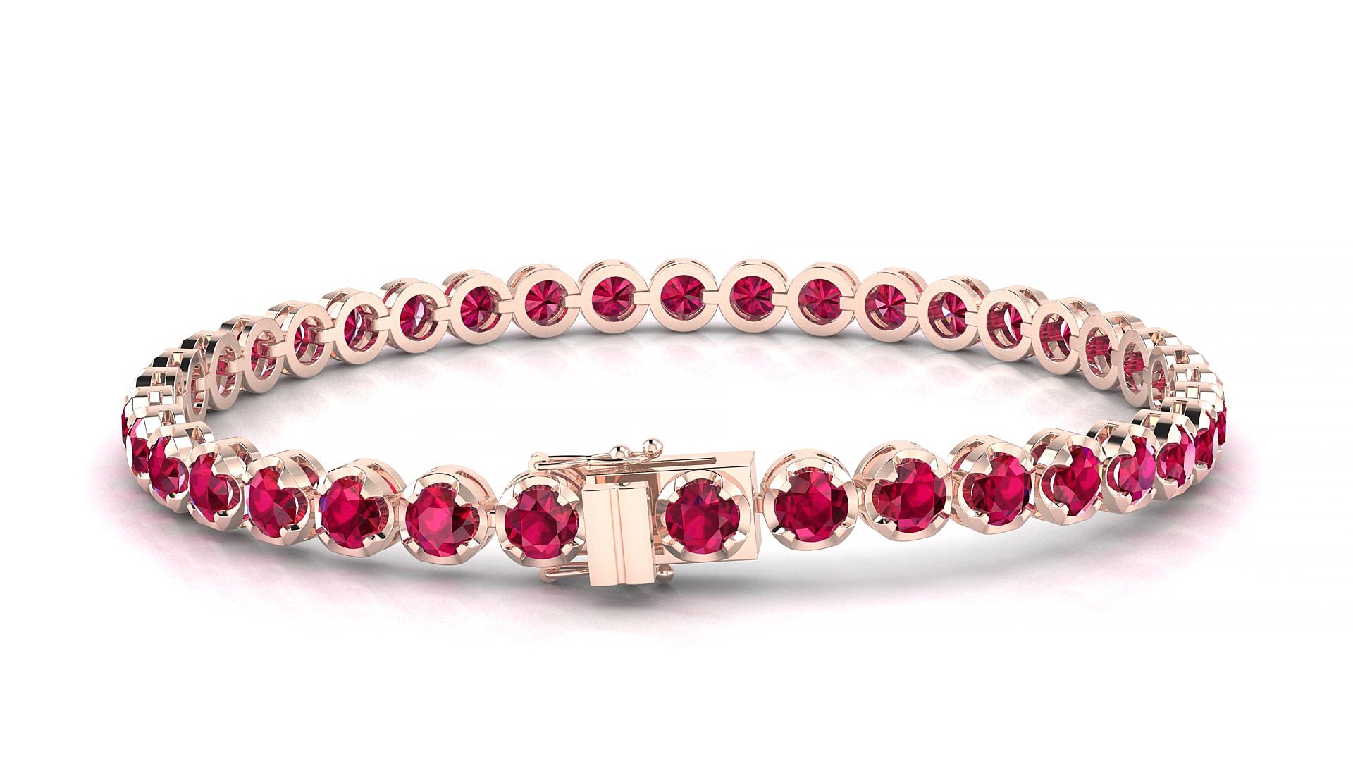 Bengal | 18k Rose Gold 3.4 mm Round Natural Ruby 15 cm Tennis Bracelet