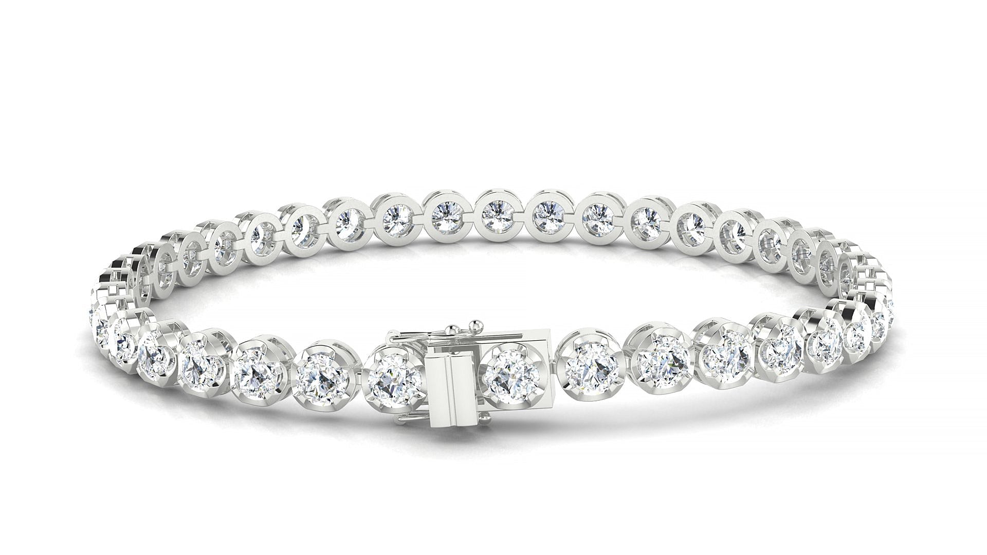 Bengal | 18k White Gold 3.4 mm Round Natural Diamond Tennis Bracelet