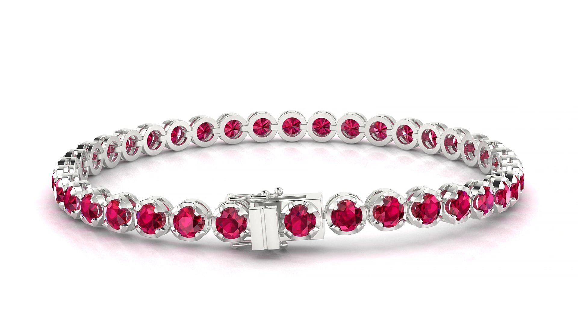 Bengal | 18k White Gold 3.4 mm Round Natural Ruby 15 cm Tennis Bracelet