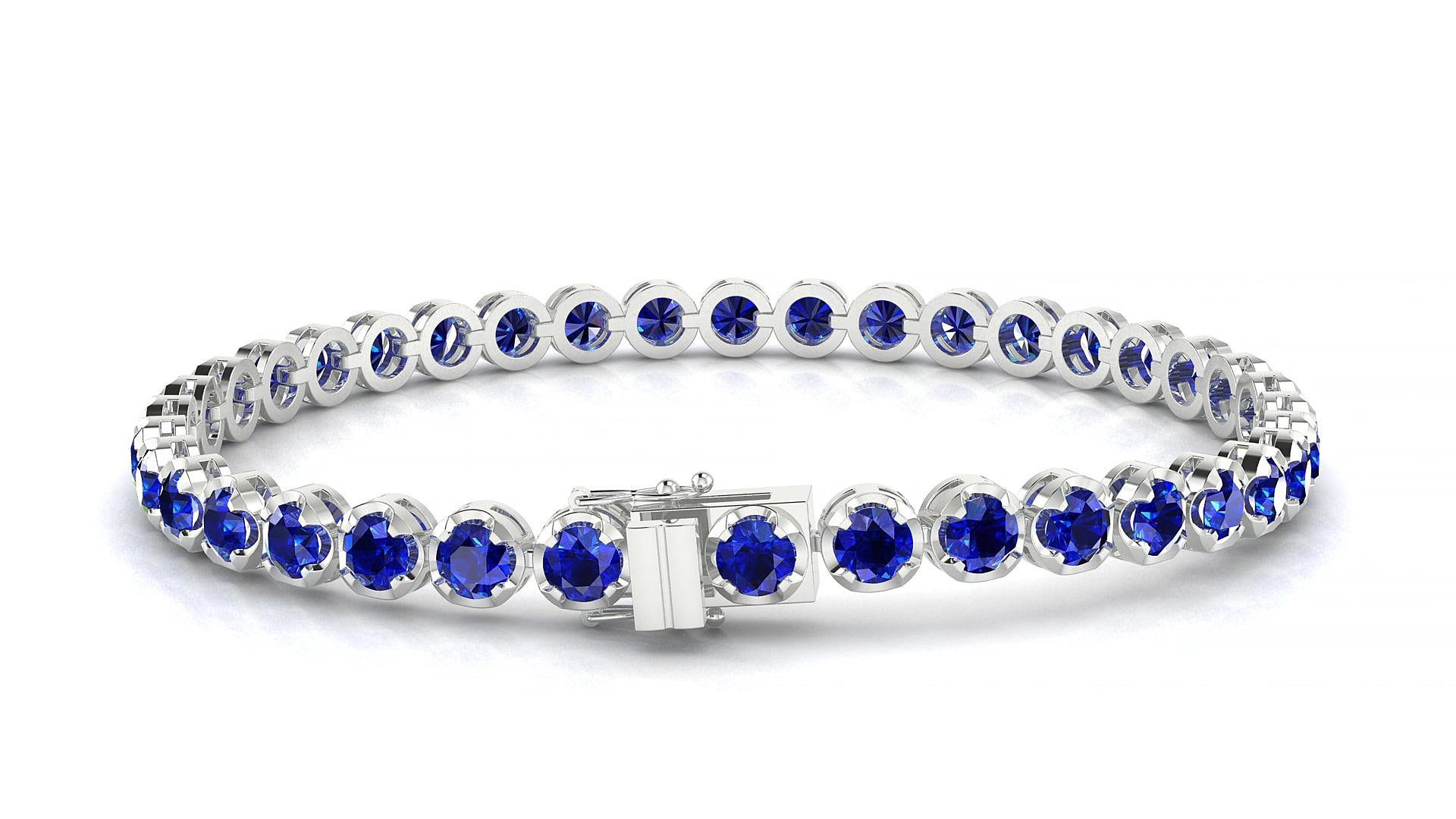 Bengal | 18k White Gold 3.4 mm Round Natural Sapphire 19 cm Tennis Bracelet