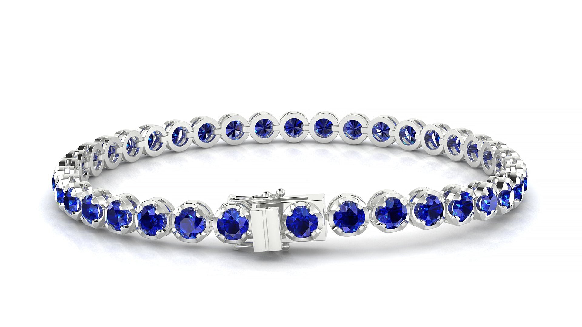 Bengal | 18k White Gold 3.4 mm Round Natural Sapphire Tennis Bracelet