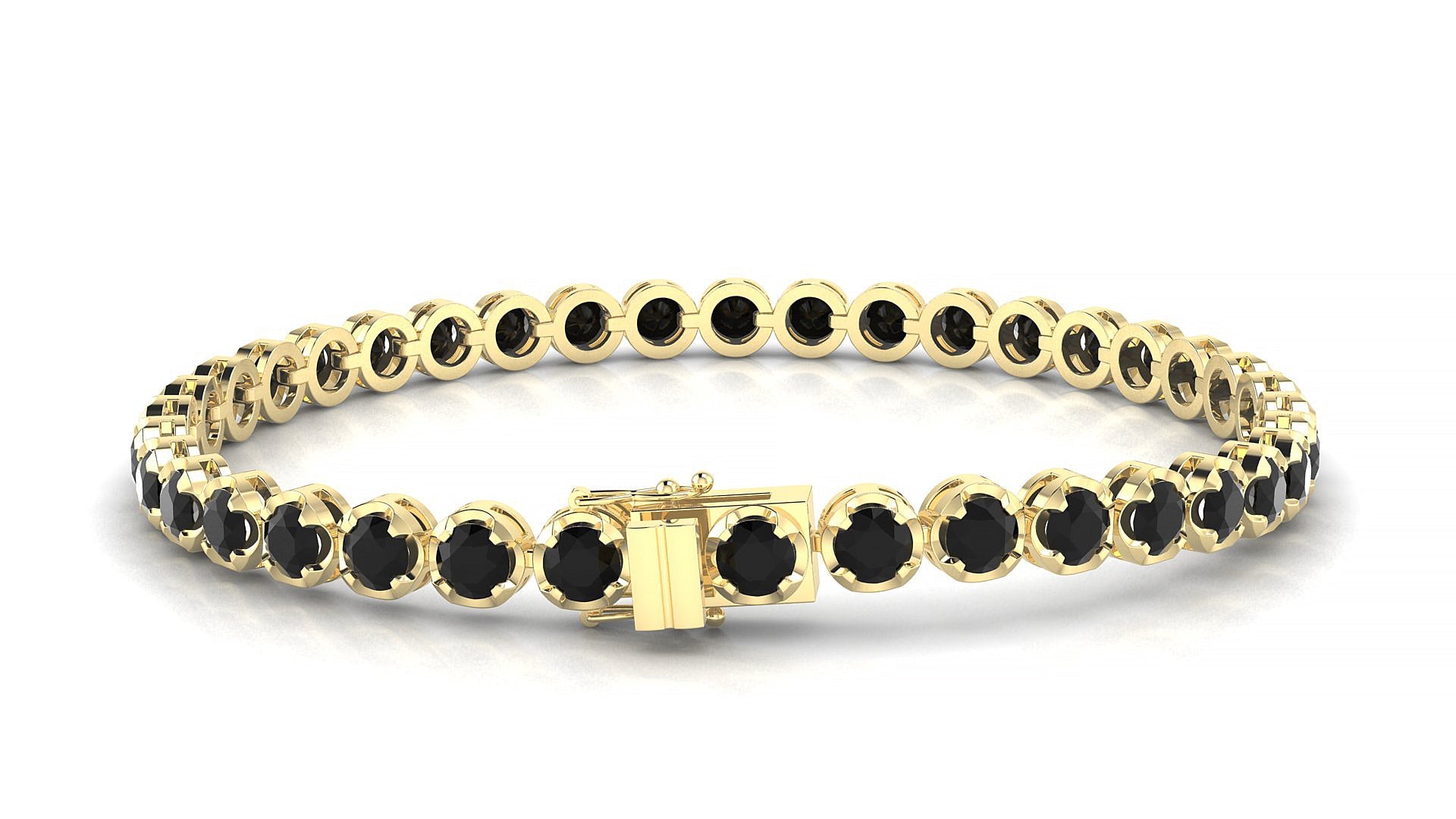 Bengal | 18k Yellow Gold 3.4 mm Round Natural Black Diamond Tennis Bracelet
