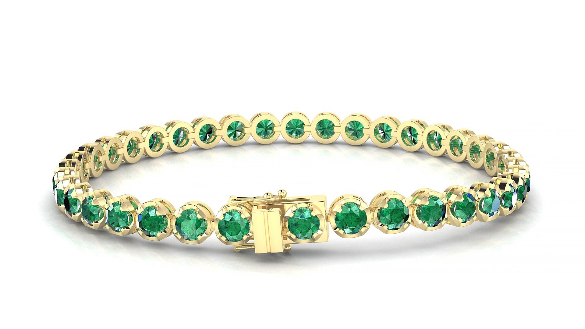 Bengal | 18k Yellow Gold 3.4 mm Round Natural Emerald 20 cm Tennis Bracelet