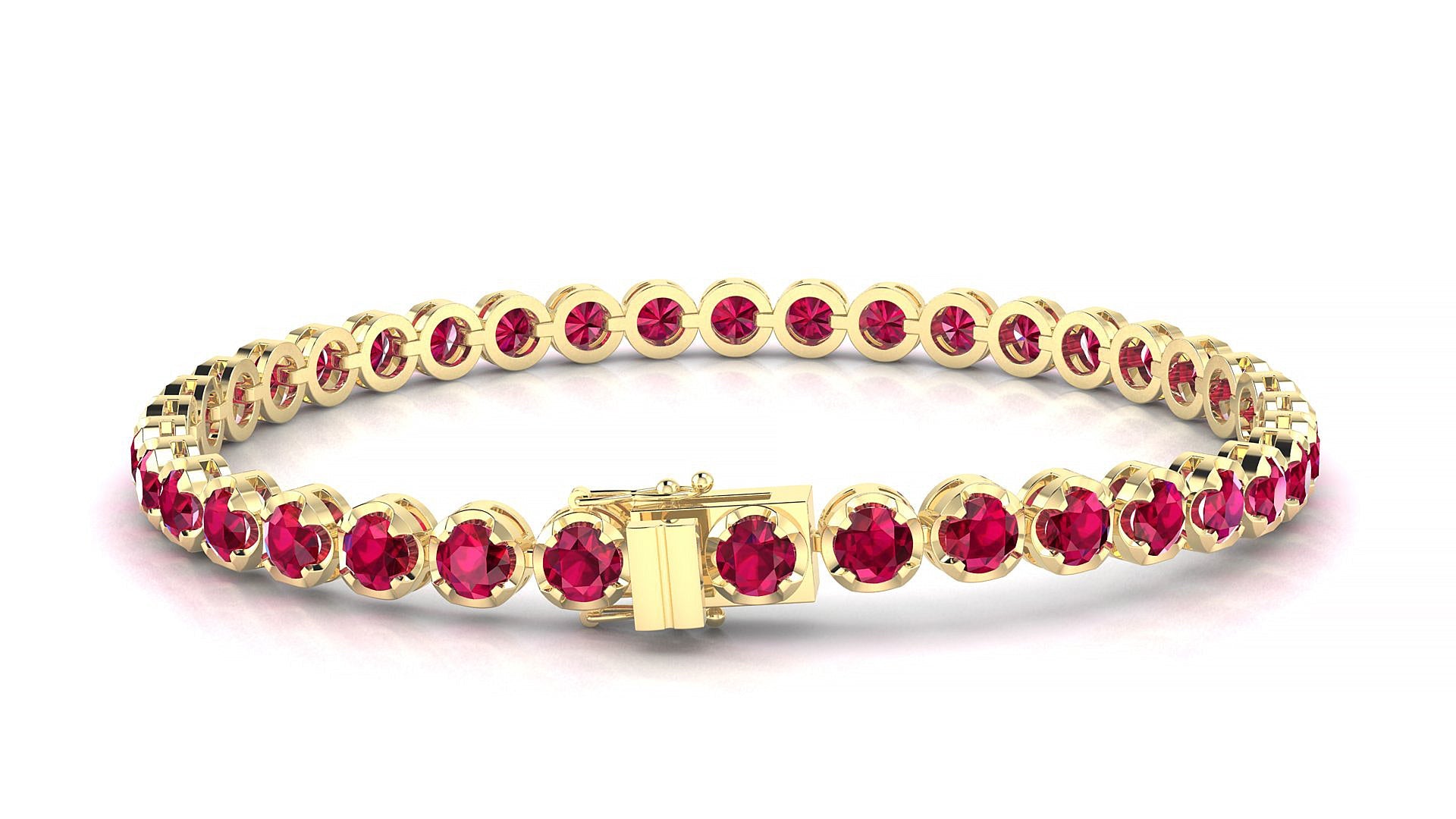 Bengal | 18k Yellow Gold 3.4 mm Round Natural Ruby Tennis Bracelet
