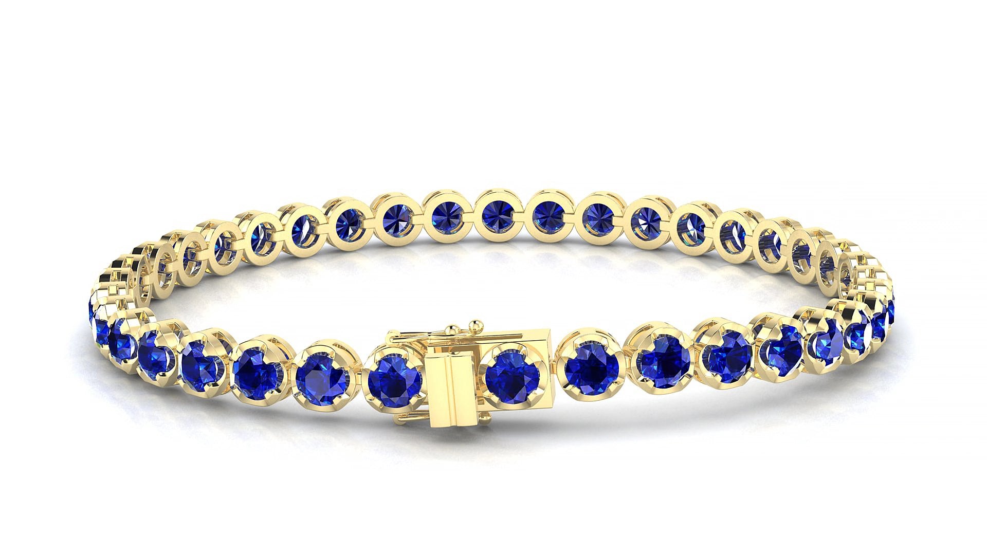 Bengal | 18k Yellow Gold 3.4 mm Round Natural Sapphire 15 cm Tennis Bracelet