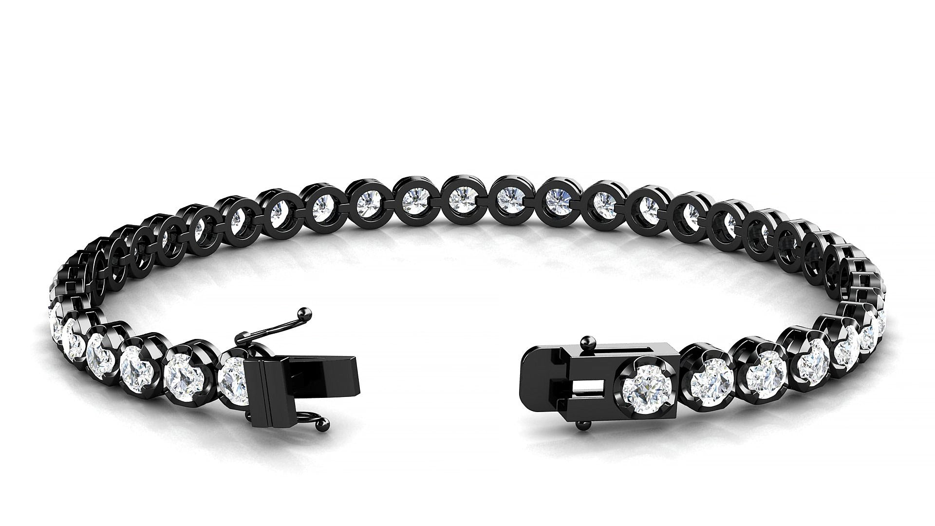 Bengal | 18k Black Gold 3.4 mm Round Natural Diamond 20 cm Tennis Bracelet