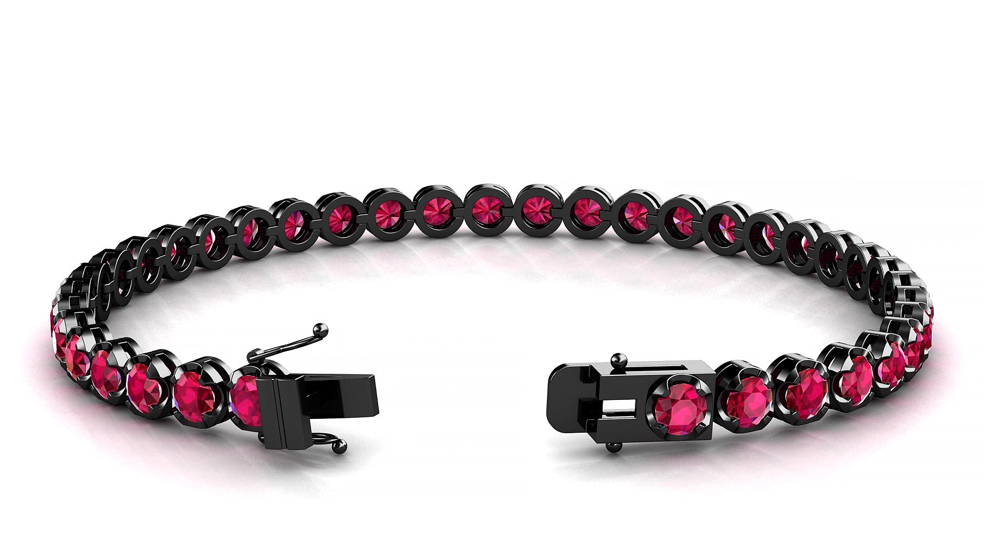 Bengal | 18k Black Gold 3.4 mm Round Natural Ruby 17 cm Tennis Bracelet