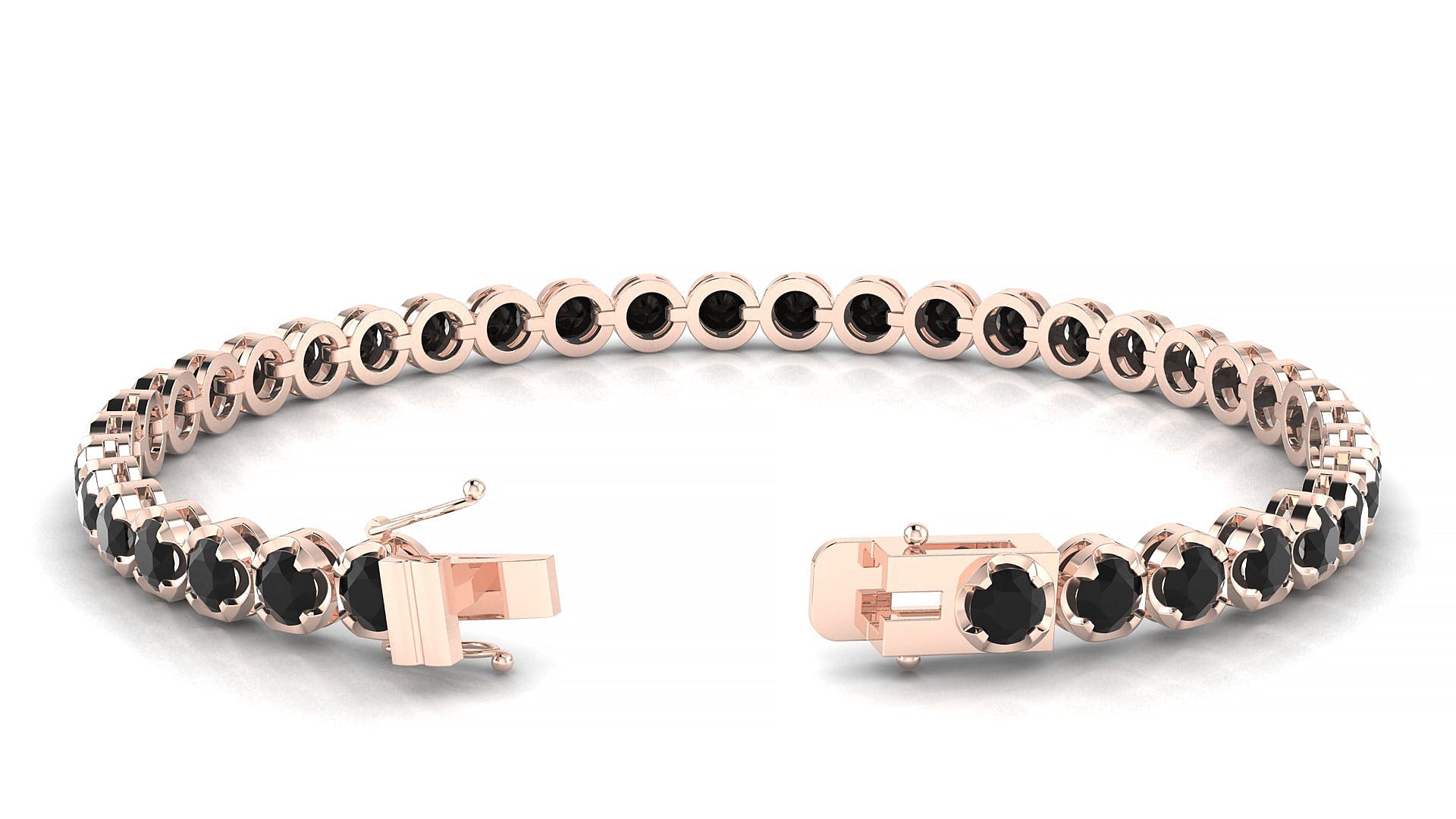 Bengal | 18k Rose Gold 3.4 mm Round Natural Black Diamond Tennis Bracelet