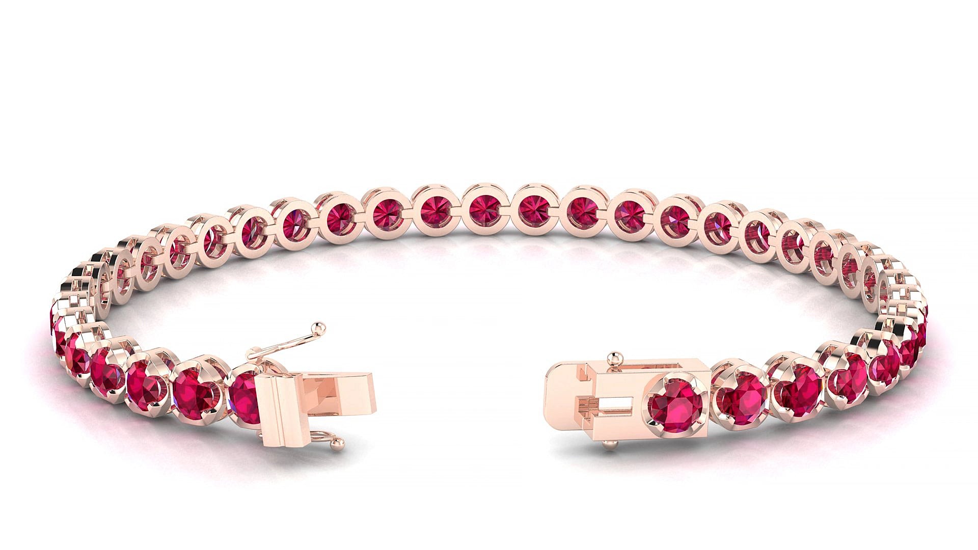 Bengal | 18k Rose Gold 3.4 mm Round Natural Ruby 15 cm Tennis Bracelet