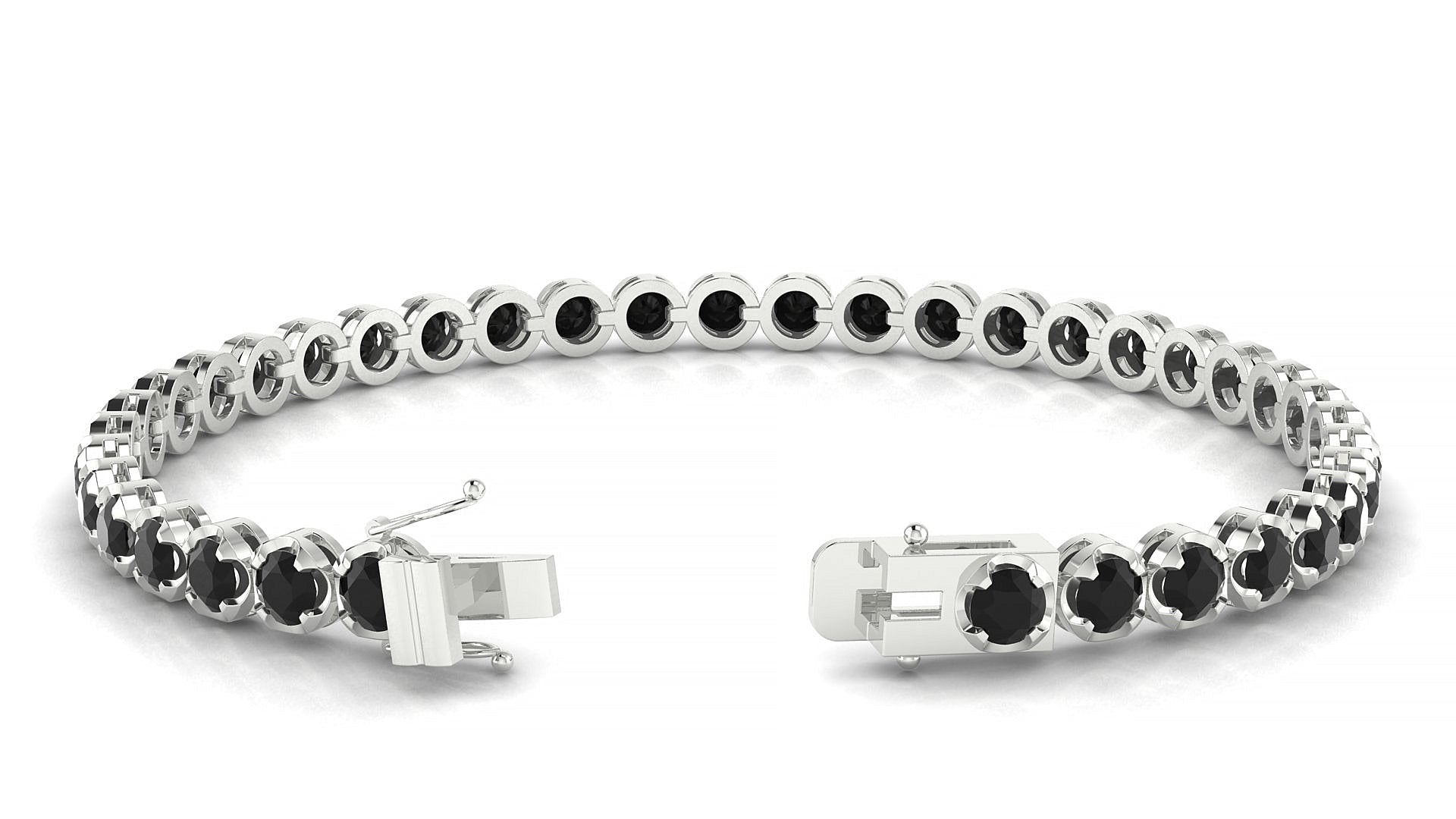 Bengal | 18k White Gold 3.4 mm Round Natural Black Diamond Tennis Bracelet