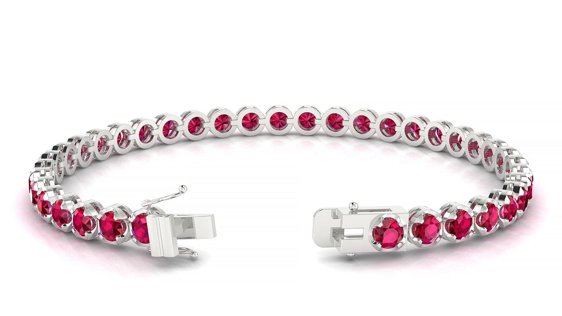 Bengal | 18k White Gold 3.4 mm Round Natural Ruby Tennis Bracelet