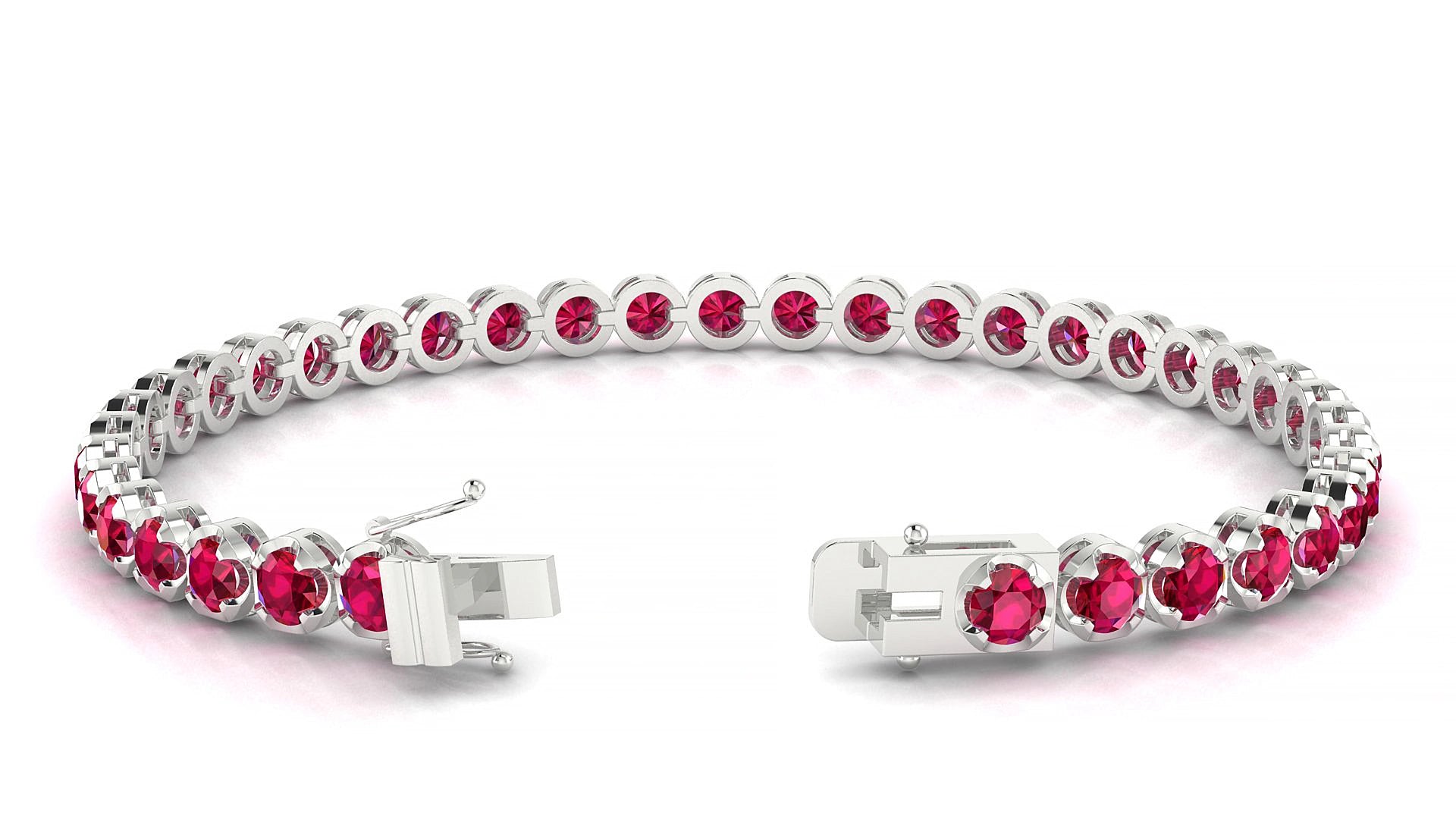 Bengal | 18k White Gold 3.4 mm Round Natural Ruby 15 cm Tennis Bracelet