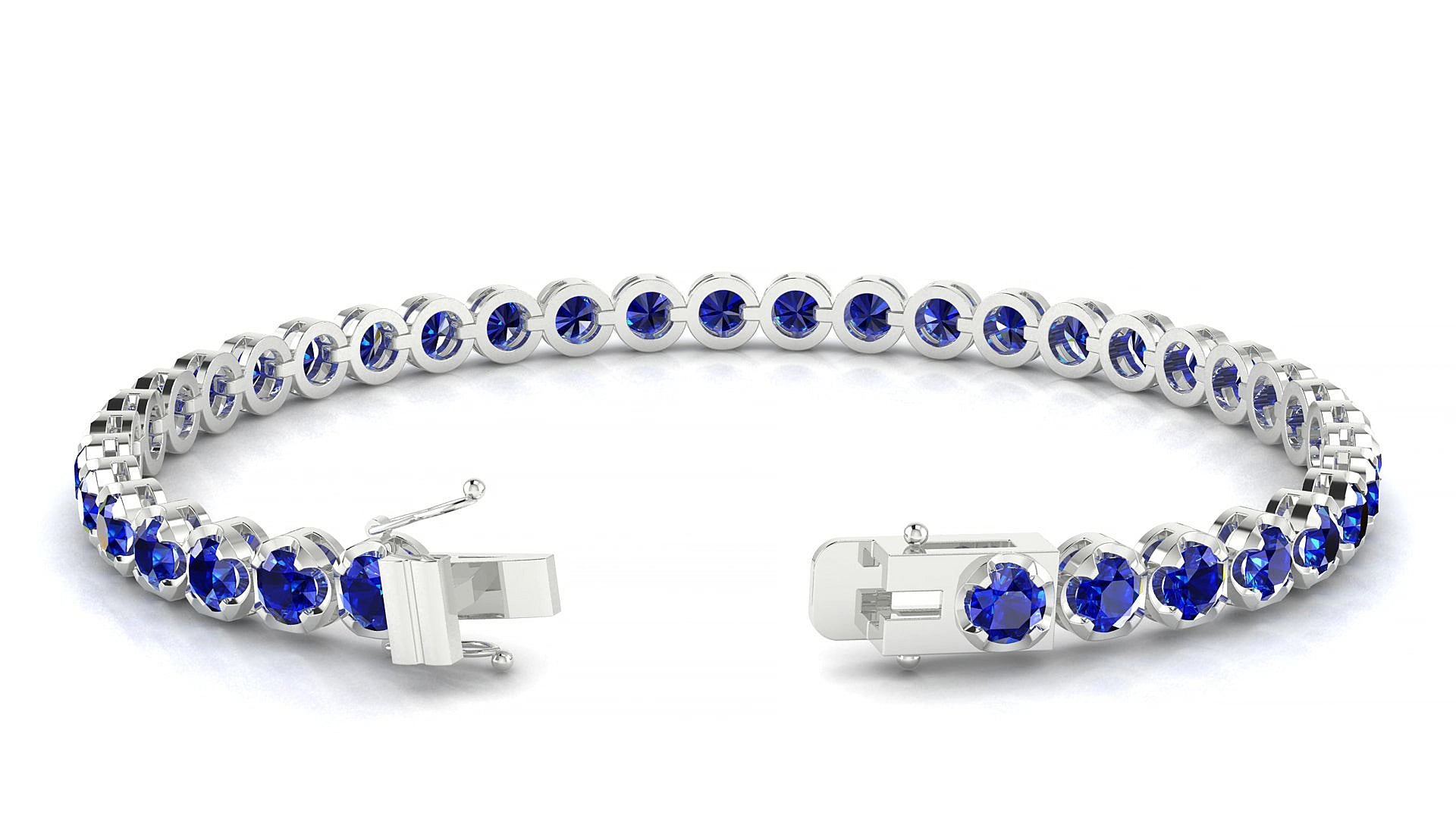 Bengal | 18k White Gold 3.4 mm Round Natural Sapphire 17 cm Tennis Bracelet