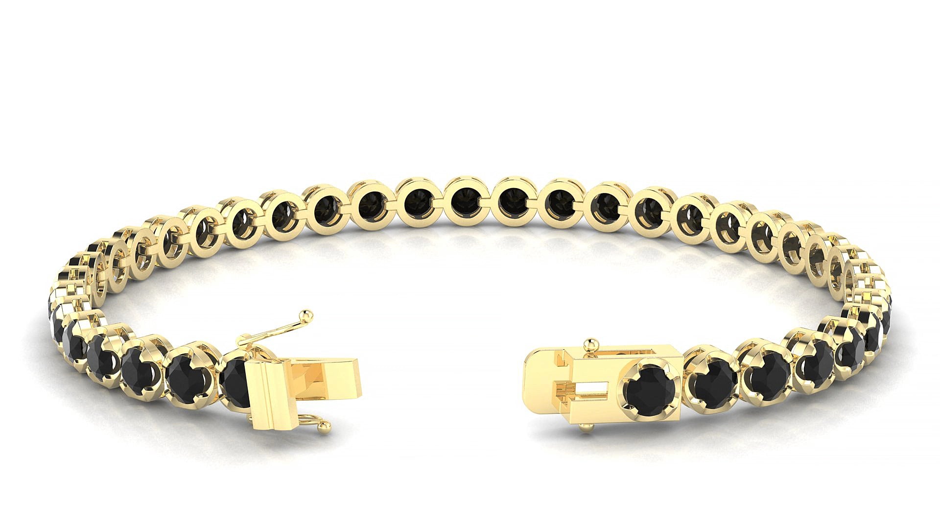 Bengal | 18k Yellow Gold 3.4 mm Round Natural Black Diamond 15 cm Tennis Bracelet