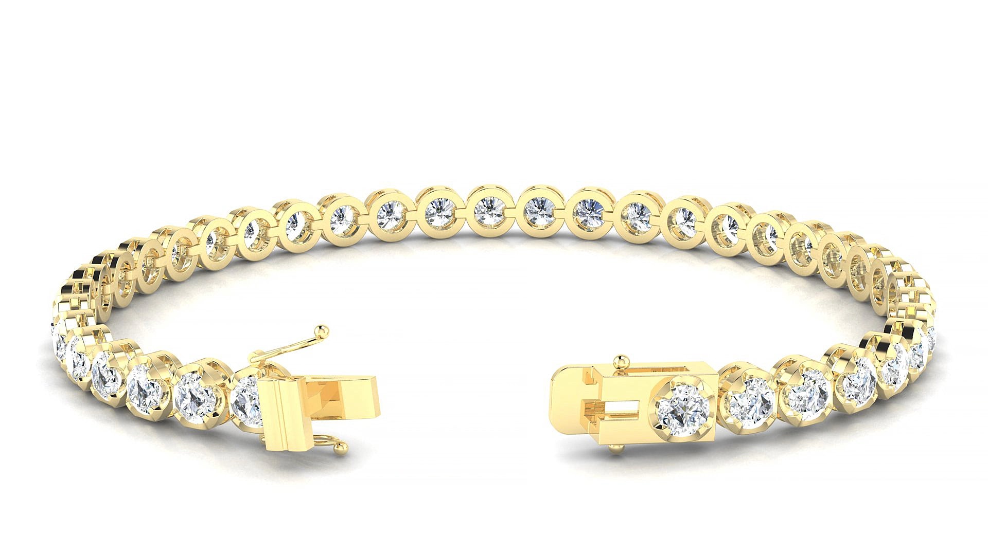 Bengal | 18k Yellow Gold 3.4 mm Round Natural Diamond 19 cm Tennis Bracelet