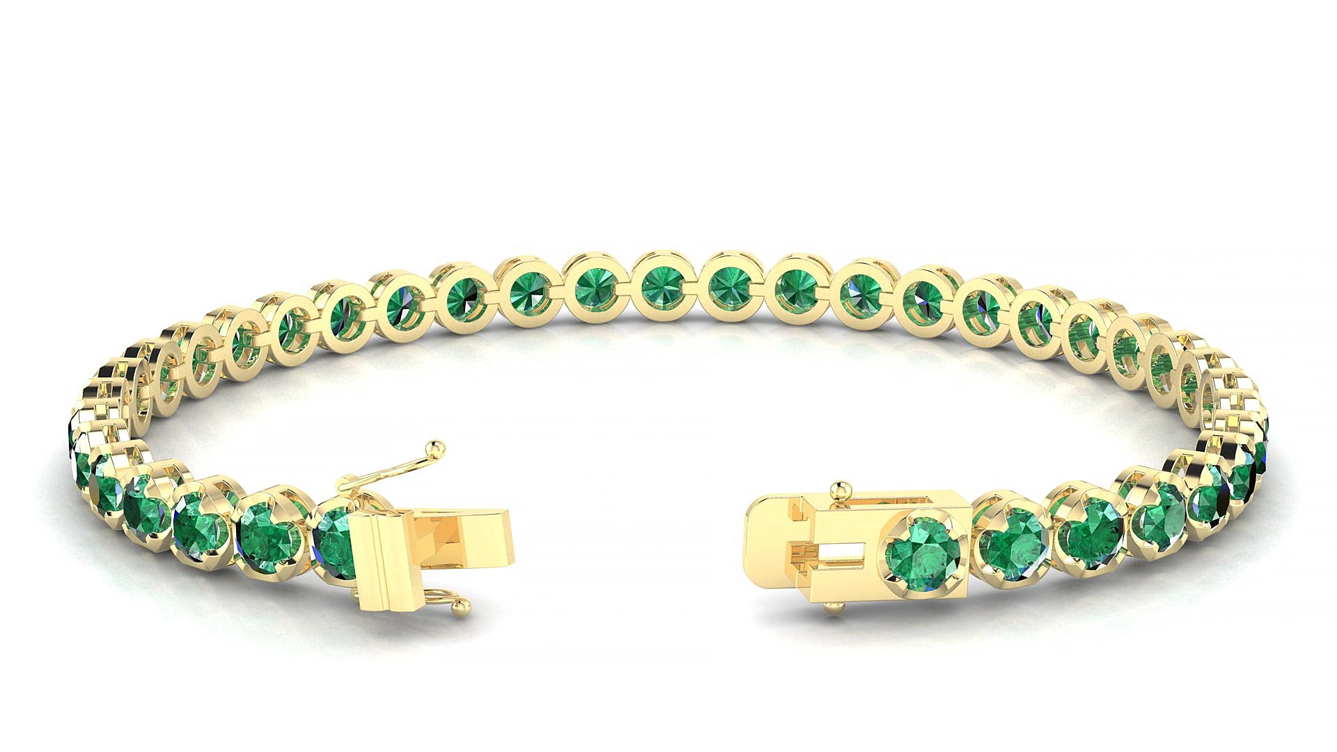 Bengal | 18k Yellow Gold 3.4 mm Round Natural Emerald 18 cm Tennis Bracelet