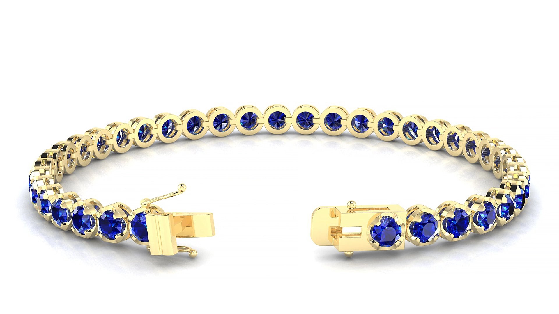 Bengal | 18k Yellow Gold 3.4 mm Round Natural Sapphire 15 cm Tennis Bracelet