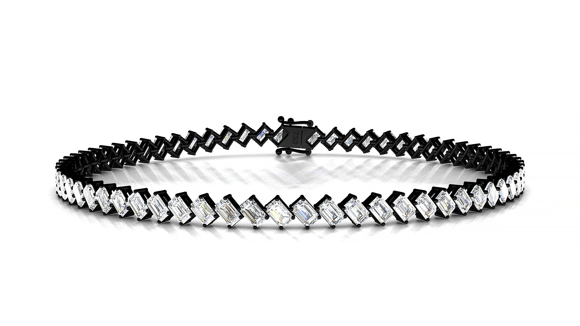 Bogotá | 18k Black Gold 3 x 2 mm Emerald Natural Diamond 20 cm Tennis Bracelet