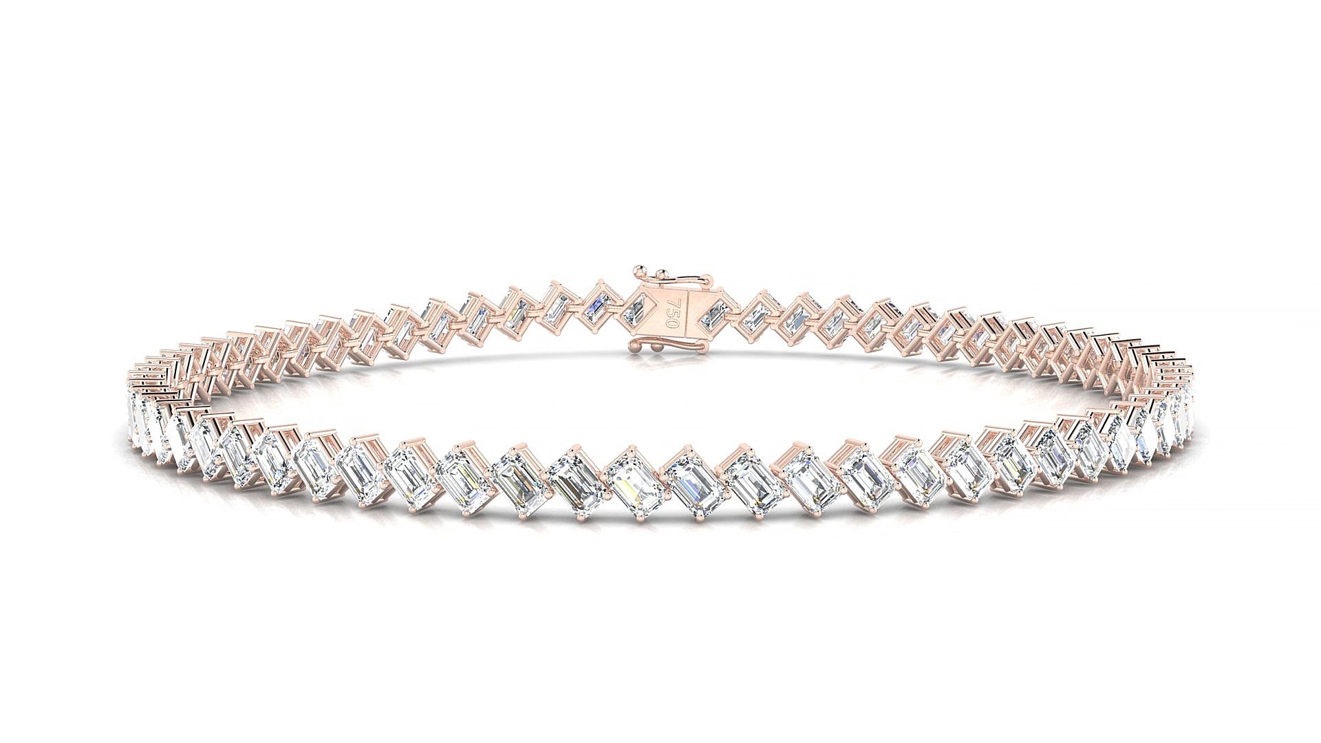 Bogotá | 18k Rose Gold 3 x 2 mm Emerald Natural Diamond 18 cm Tennis Bracelet