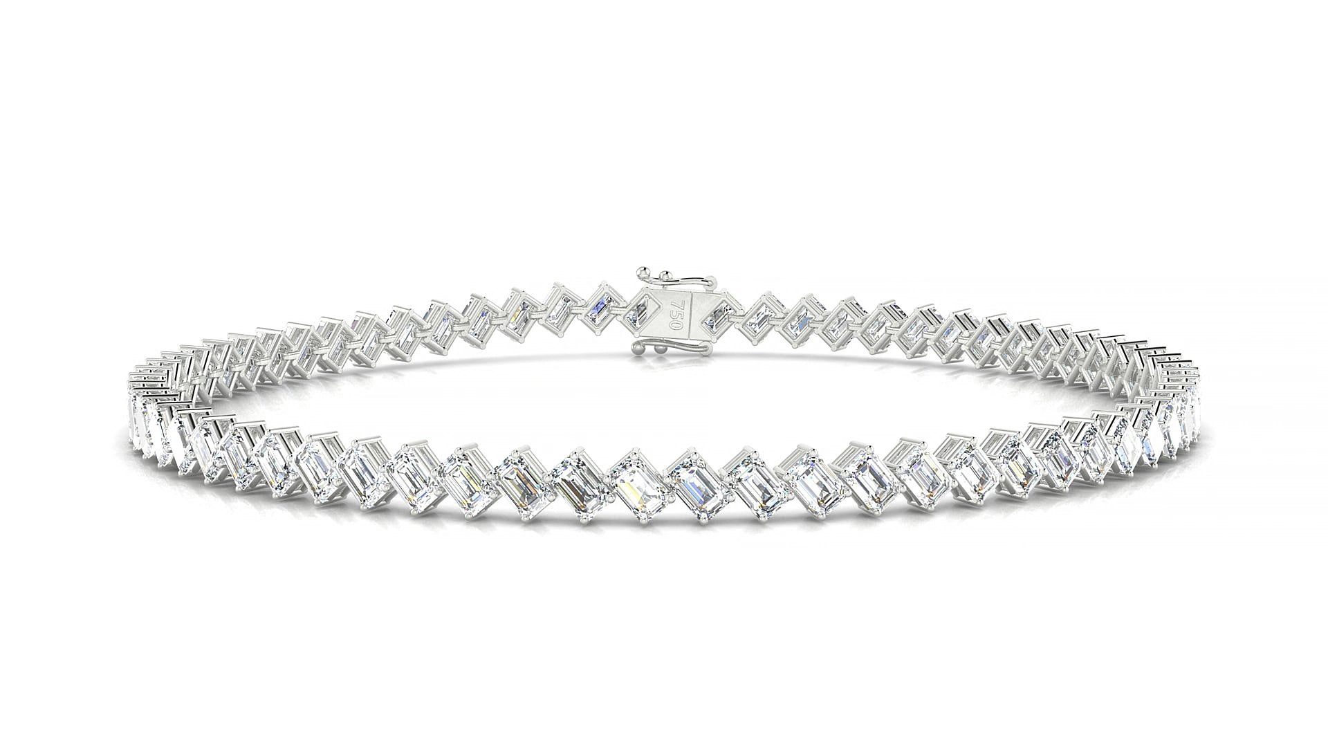 Bogotá | 18k White Gold 3 x 2 mm Emerald Lab-Grown Diamond 18 cm Tennis Bracelet