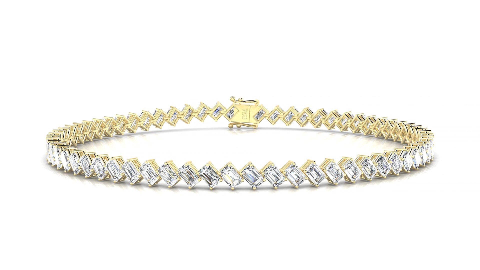 Bogotá | 18k Yellow Gold 3 x 2 mm Emerald Natural Diamond 20 cm Tennis Bracelet