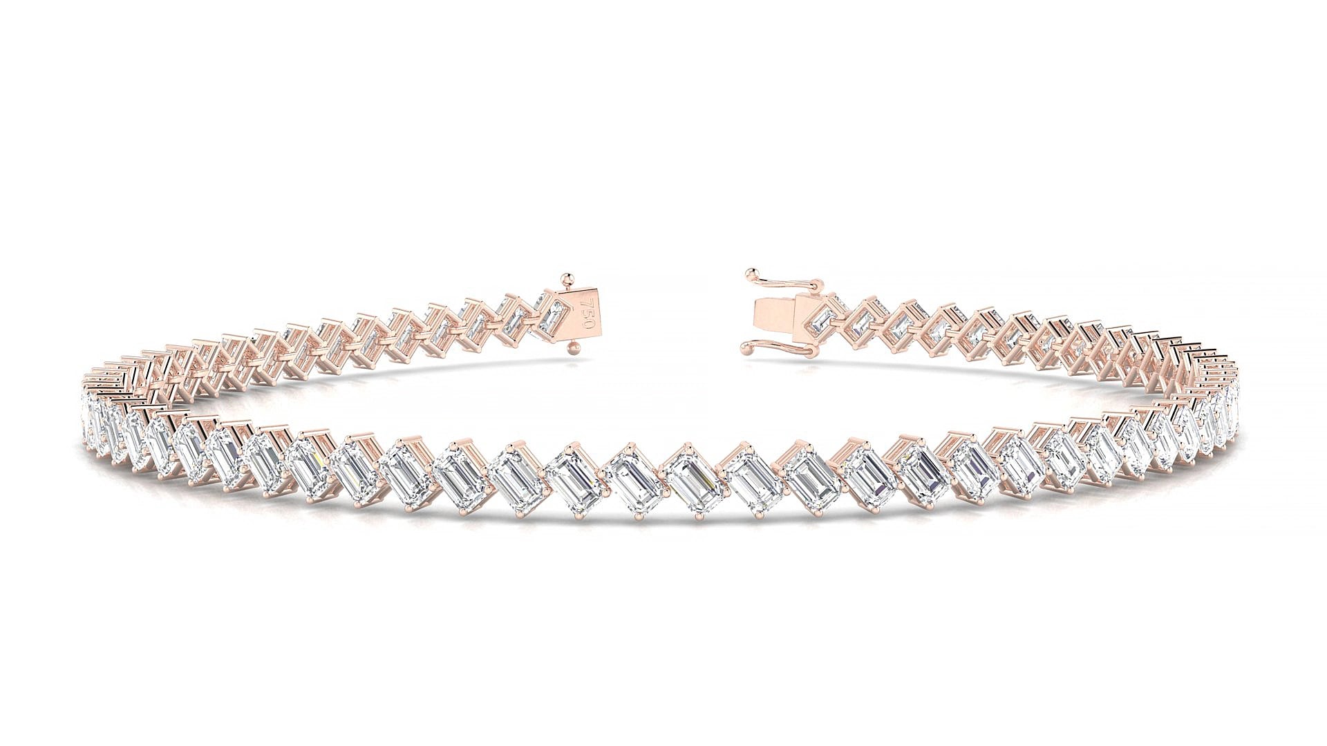 Bogotá | 18k Rose Gold 3 x 2 mm Emerald Natural Diamond 19 cm Tennis Bracelet