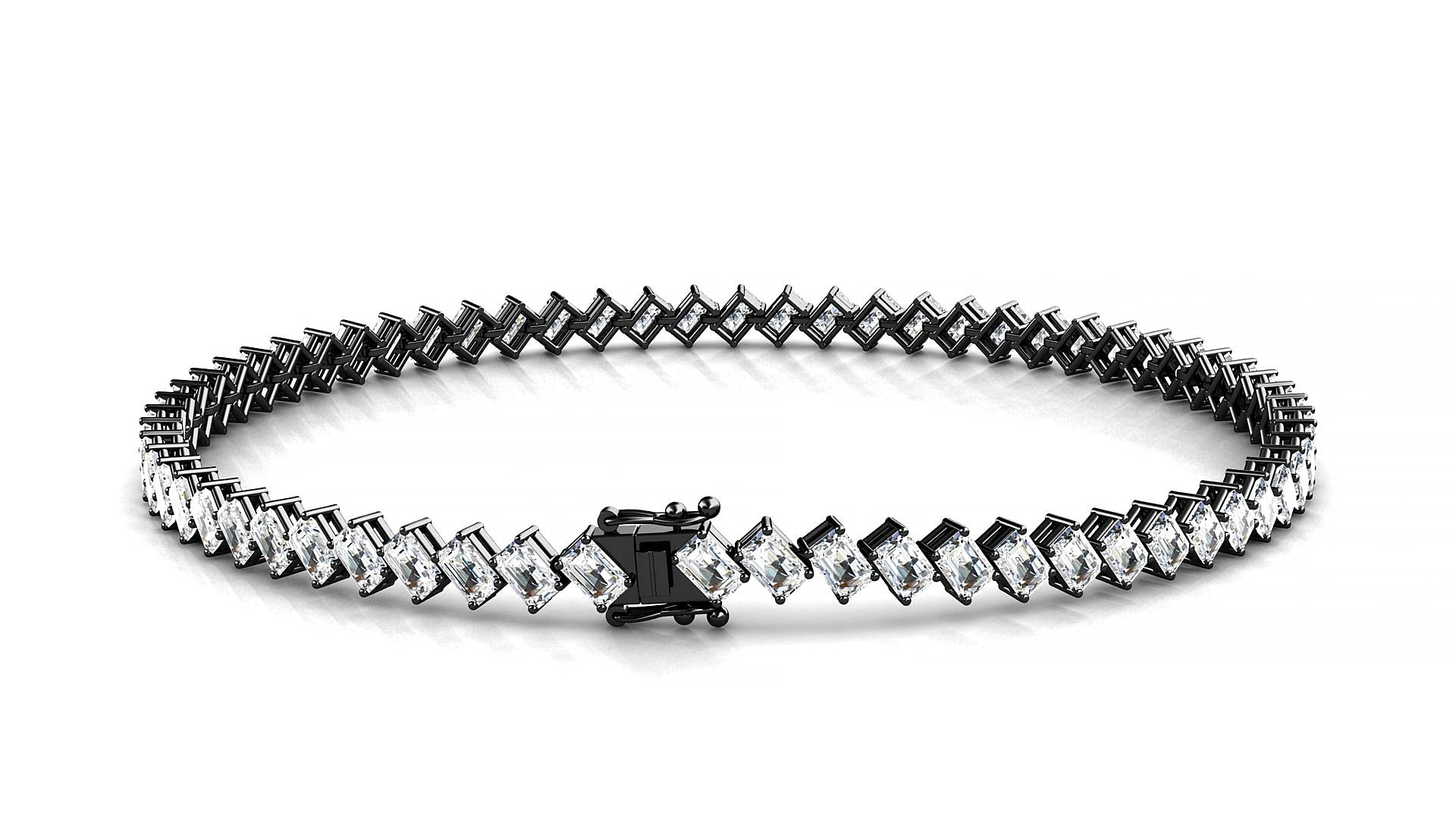 Bogotá | 18k Black Gold 3 x 2 mm Emerald Natural Diamond 15 cm Tennis Bracelet