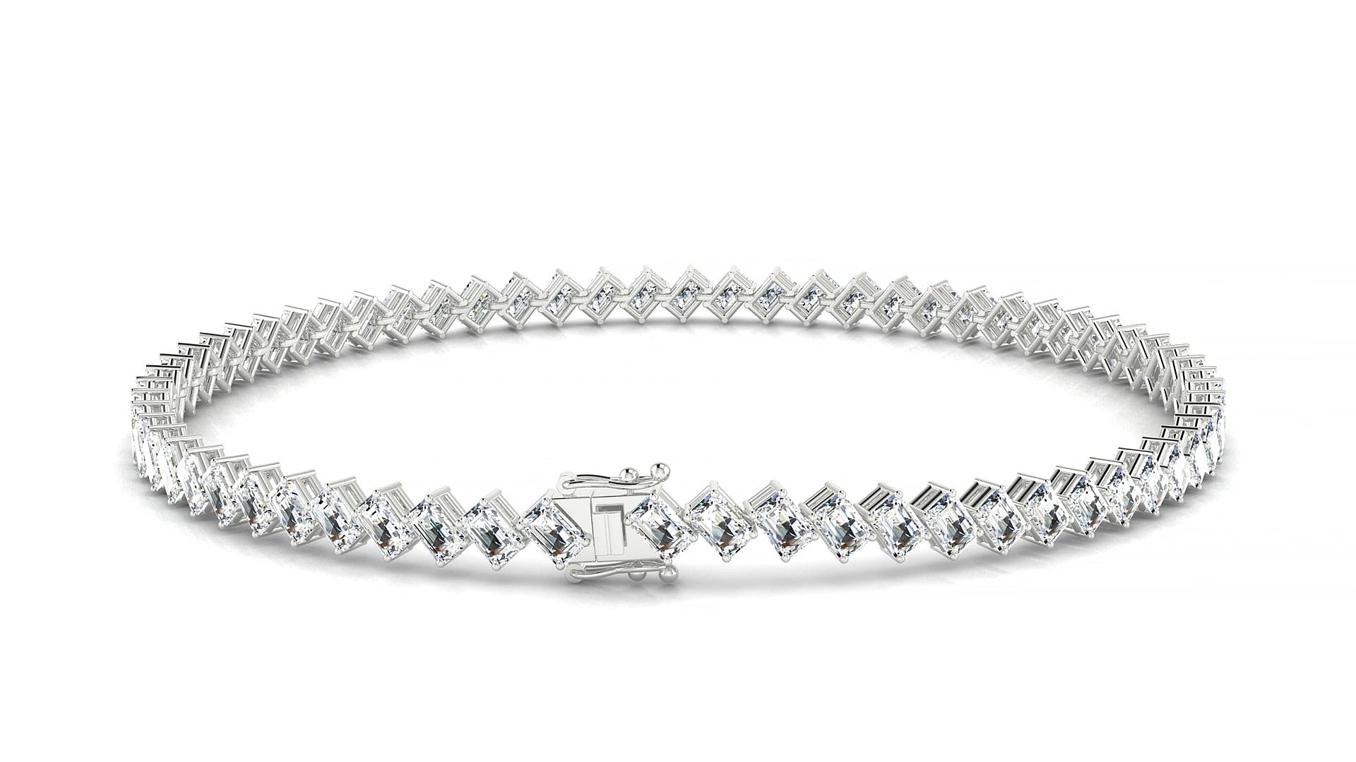 Bogotá | 18k White Gold 3 x 2 mm Emerald Natural Diamond 15 cm Tennis Bracelet