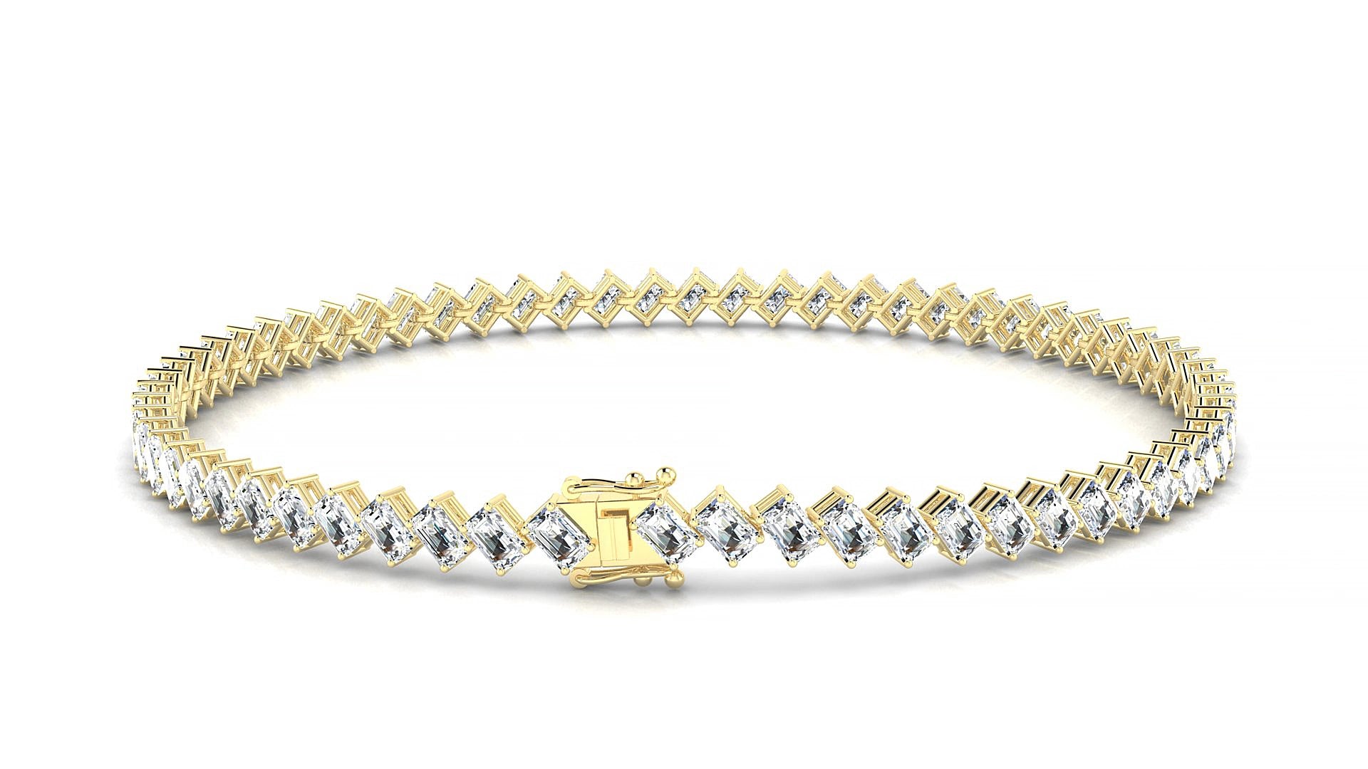 Bogotá | 18k Yellow Gold 3 x 2 mm Emerald Natural Diamond 15 cm Tennis Bracelet