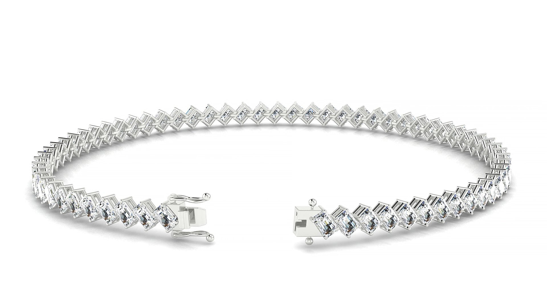 Bogotá | 18k White Gold 3 x 2 mm Emerald Natural Diamond 18 cm Tennis Bracelet