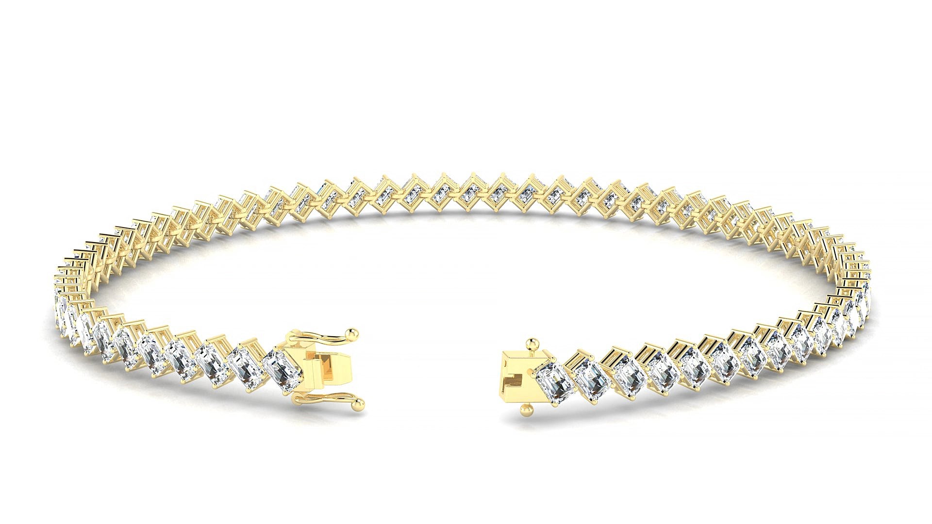 Bogotá | 18k Yellow Gold 3 x 2 mm Emerald Natural Diamond 15 cm Tennis Bracelet