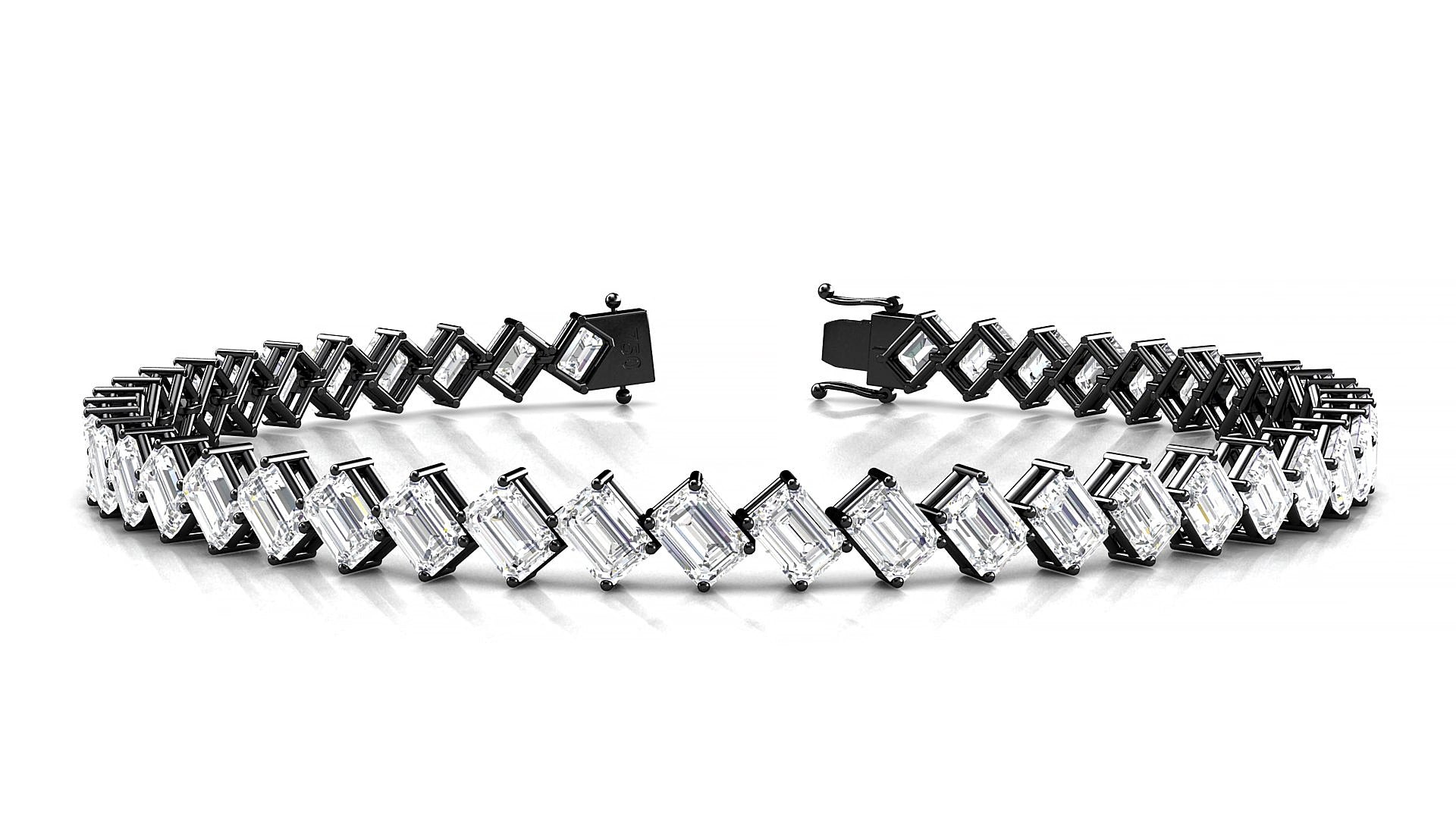 Bogotá | 18k Black Gold 4.1 x 2.9 mm Emerald Natural Diamond 17 cm Tennis Bracelet