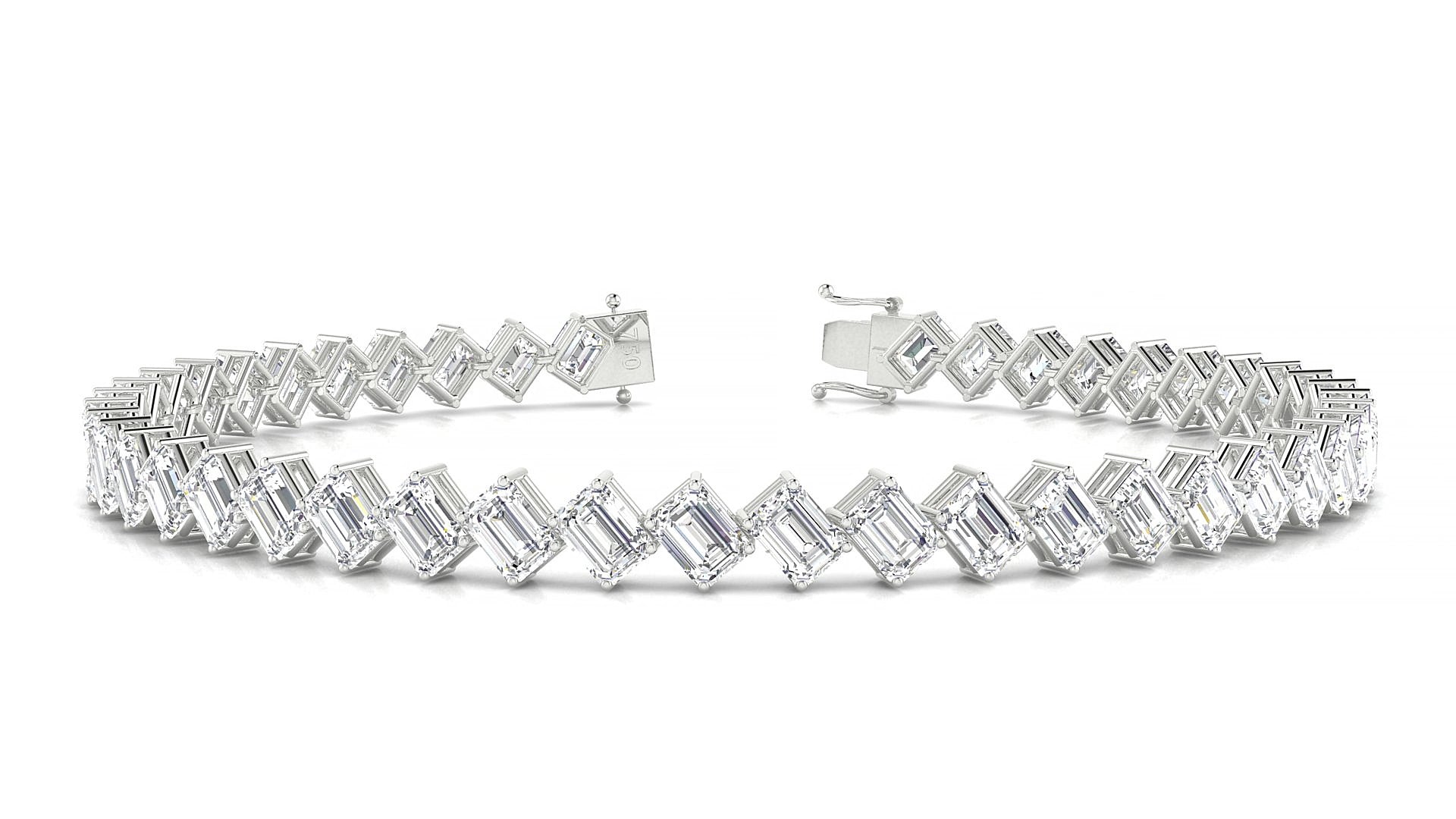 Bogotá | 18k White Gold 4.1 x 2.9 mm Emerald Natural Diamond 15 cm Tennis Bracelet